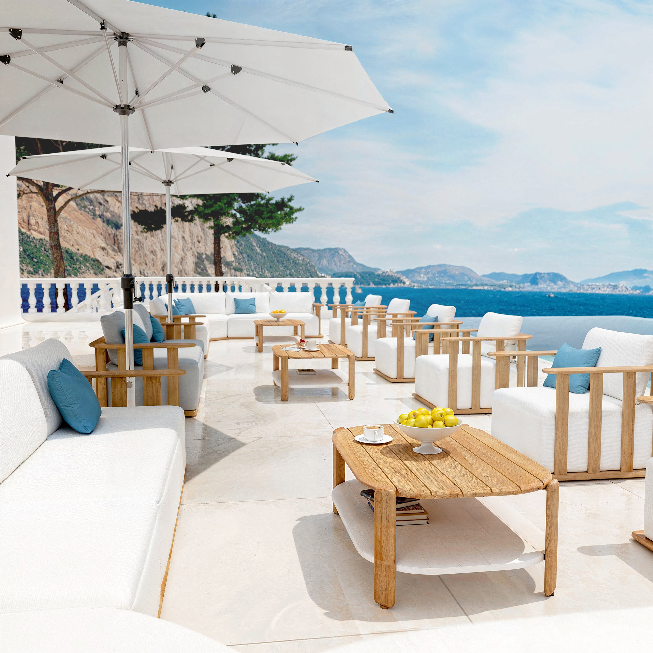 Salon de jardin d'angle en bois teck 6 places Java Ecru