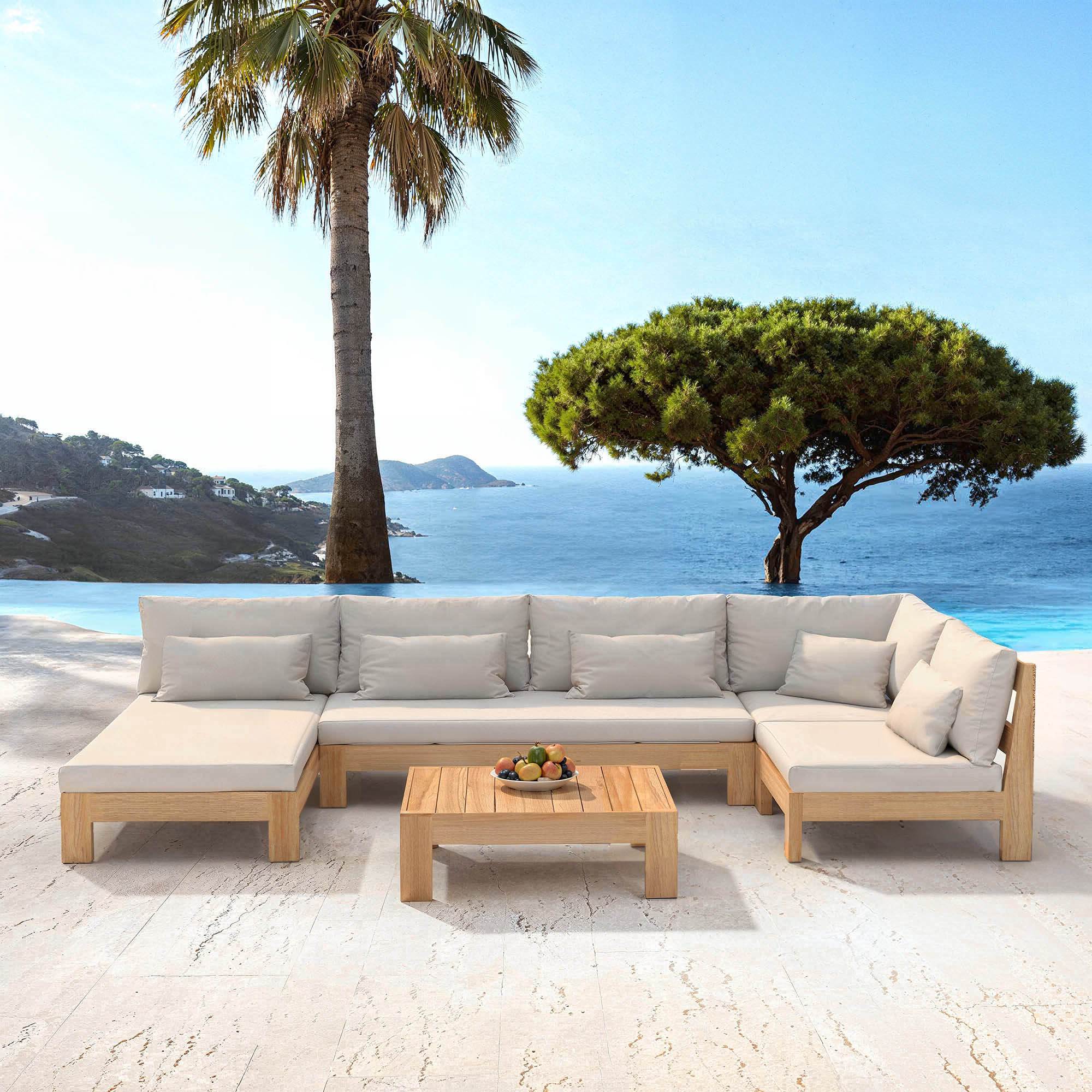 Salon de jardin d'angle en bois d'acacia 5 places 5 pcs Borneo Sable