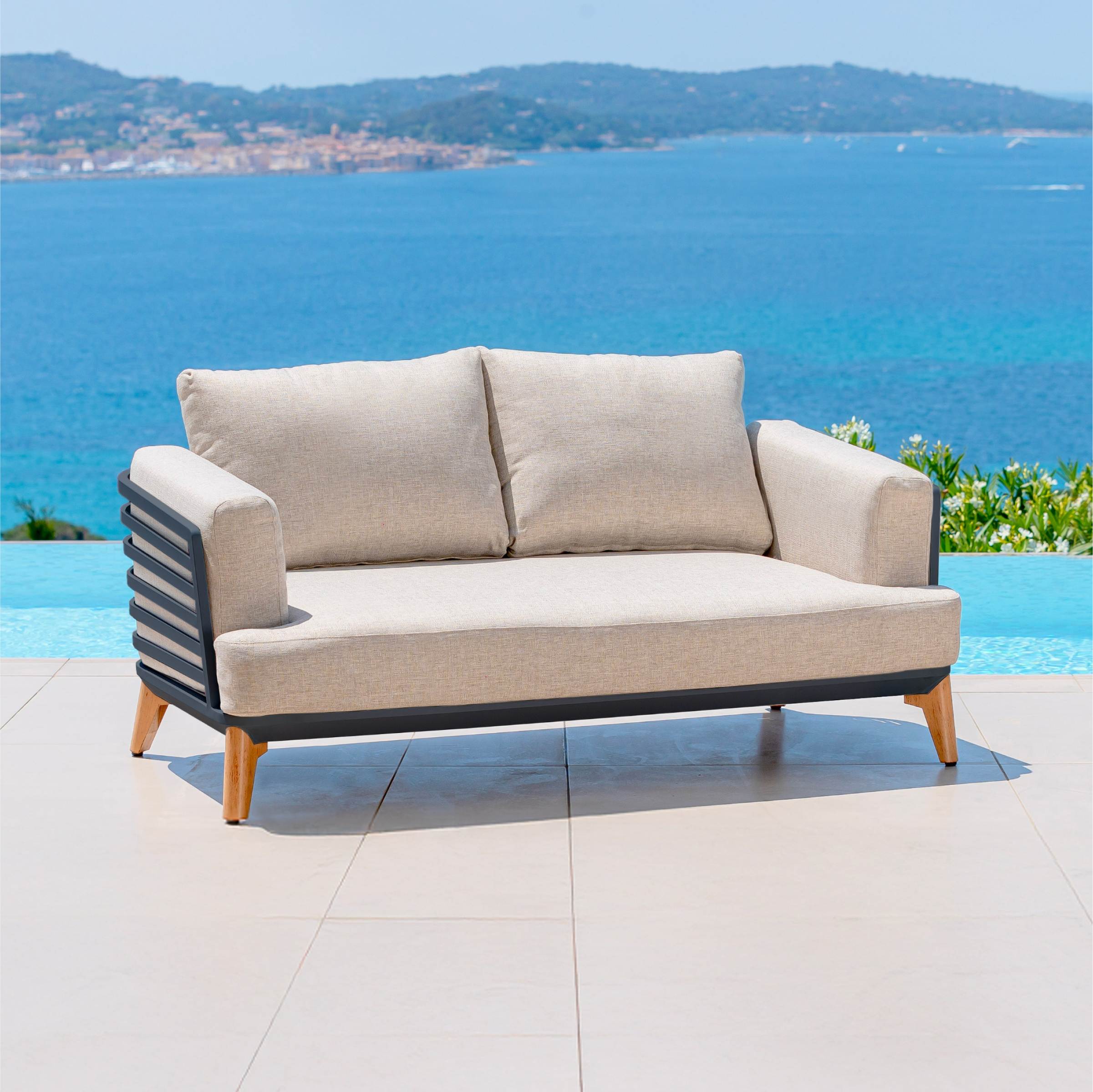 Salon de jardin aluminium 4 places 5 pcs Monte Carlo Gris anthracite et taupe