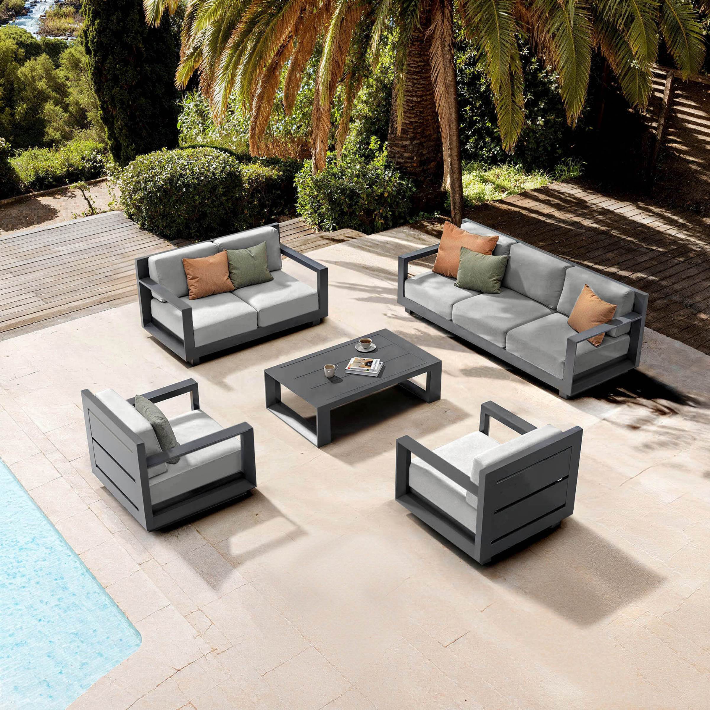 Salon de jardin aluminium 7 places 5 pcs Elba Gris anthracite et gris clair