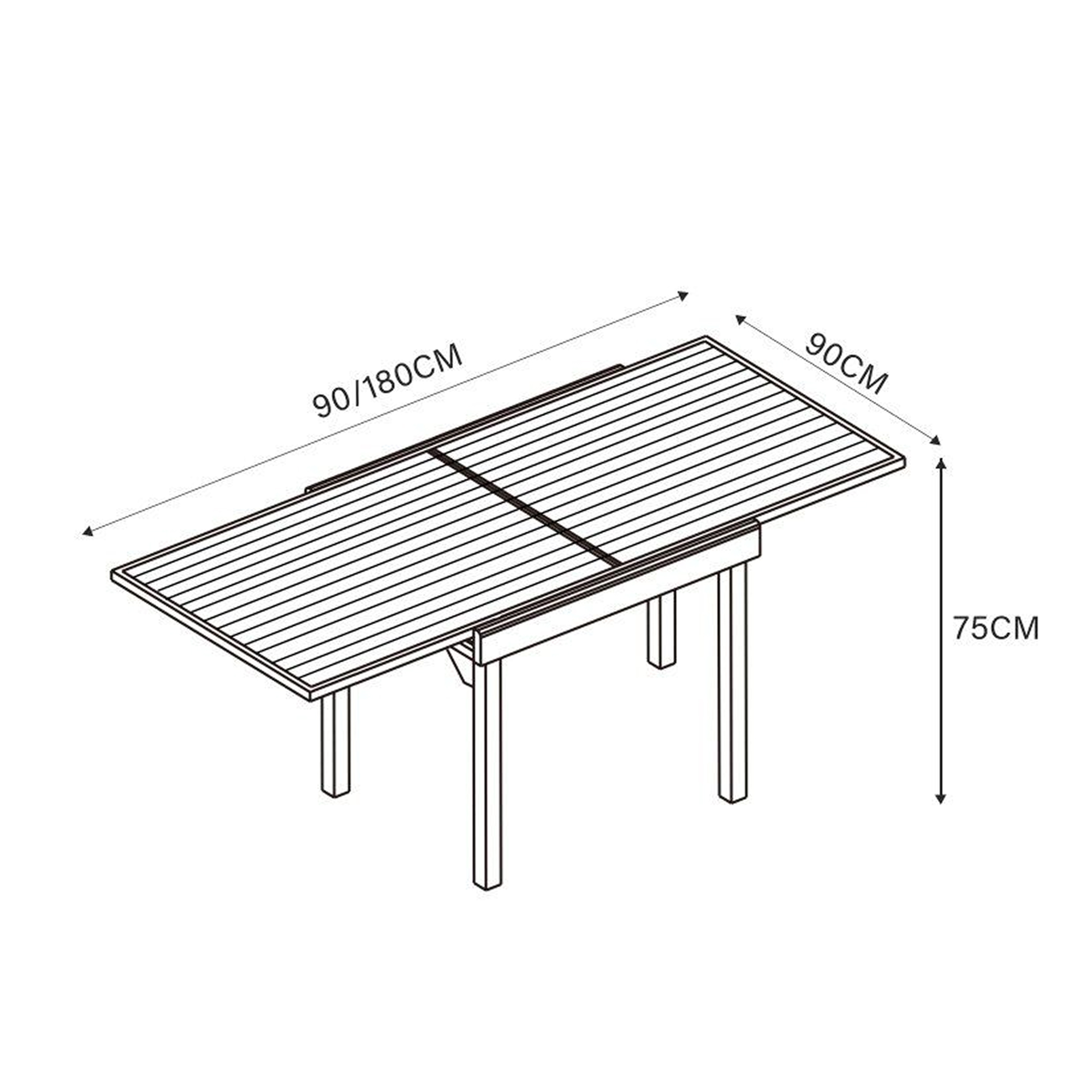 Table de jardin extensible en aluminium 8 places (90/180 x 90 cm) Murano Bleu pétrole