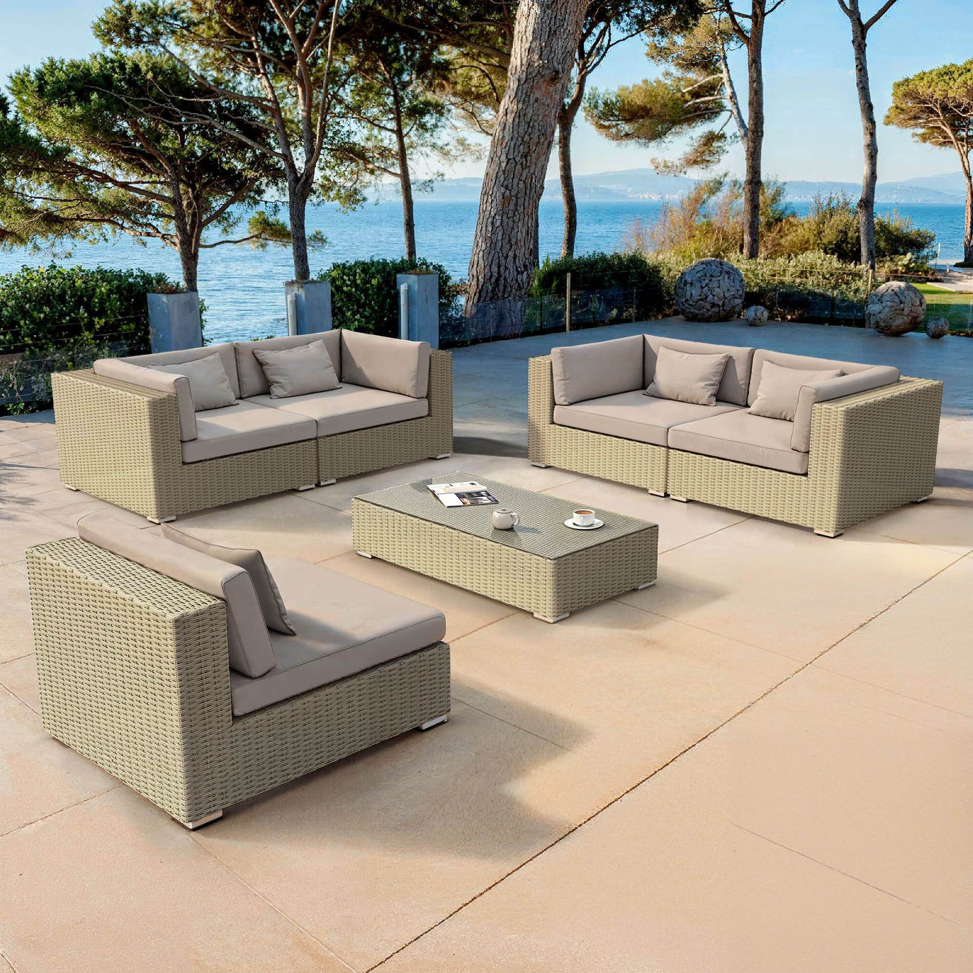 Salon de jardin en résine tressée 5 places 6 pcs Palma Gris et taupe