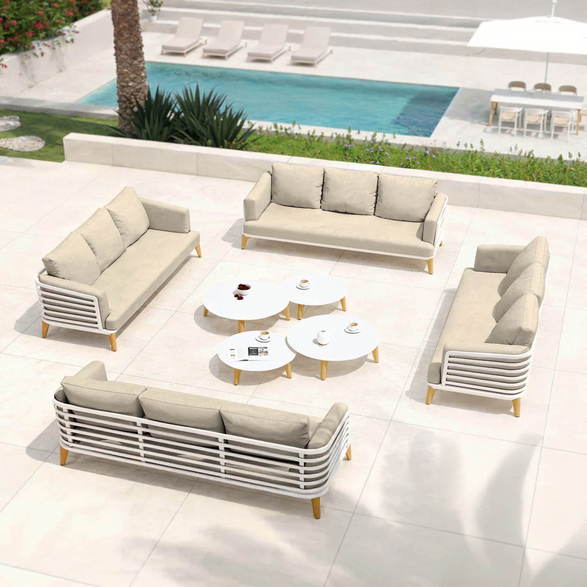 Salon de jardin aluminium 12 places 8 pcs Monte Carlo Blanc et taupe