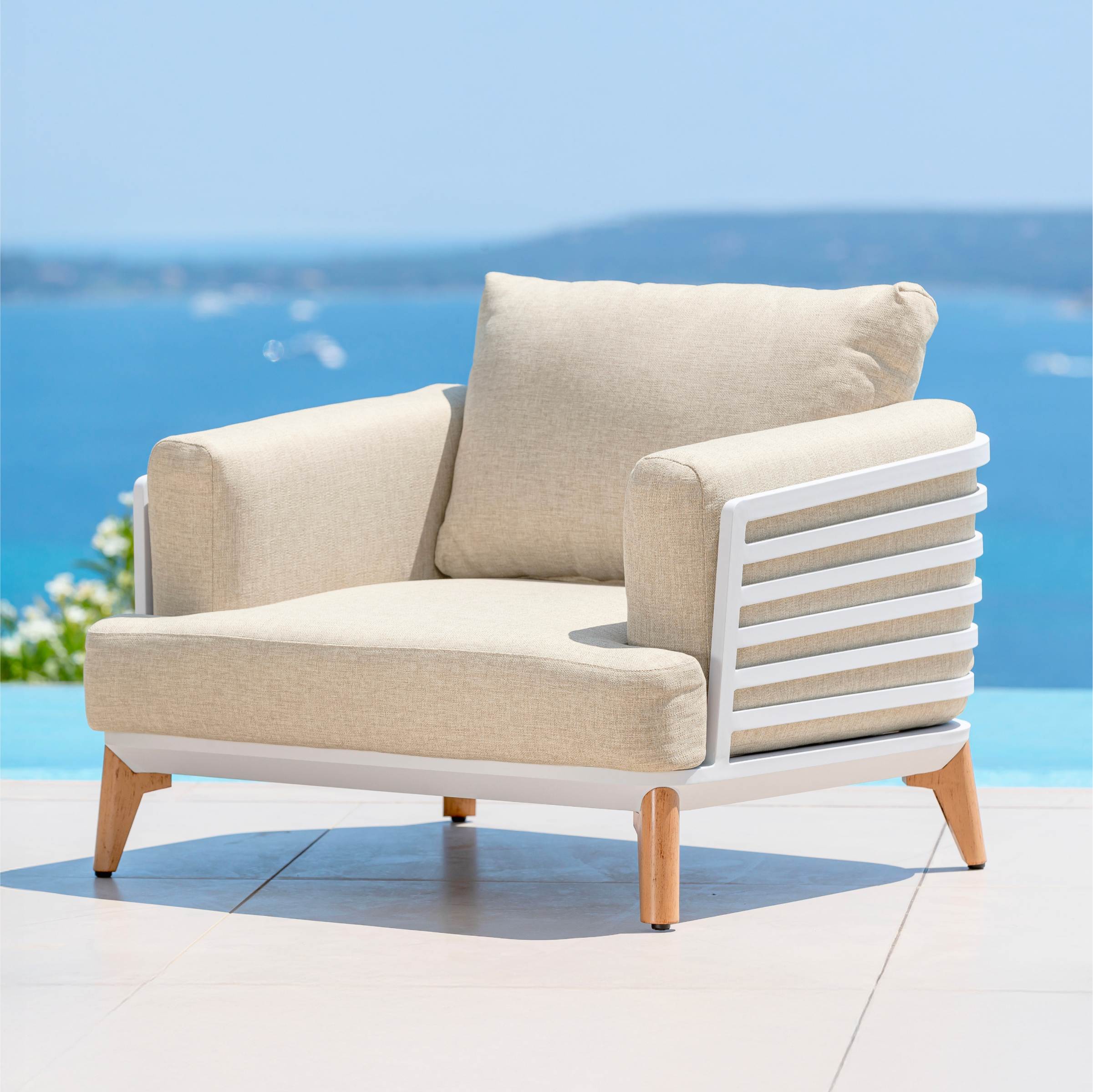 Salon de jardin aluminium 8 places 6 pcs Monte Carlo Blanc et beige