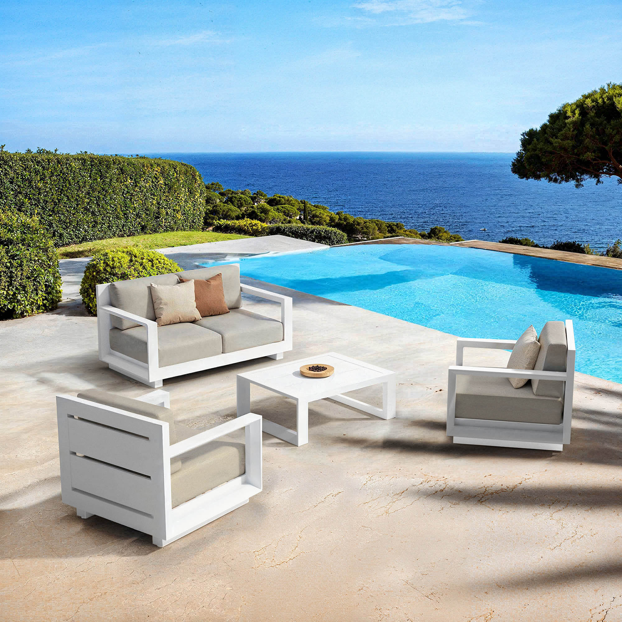 Salon de jardin aluminium 4 places 4 pcs Elba Blanc et taupe
