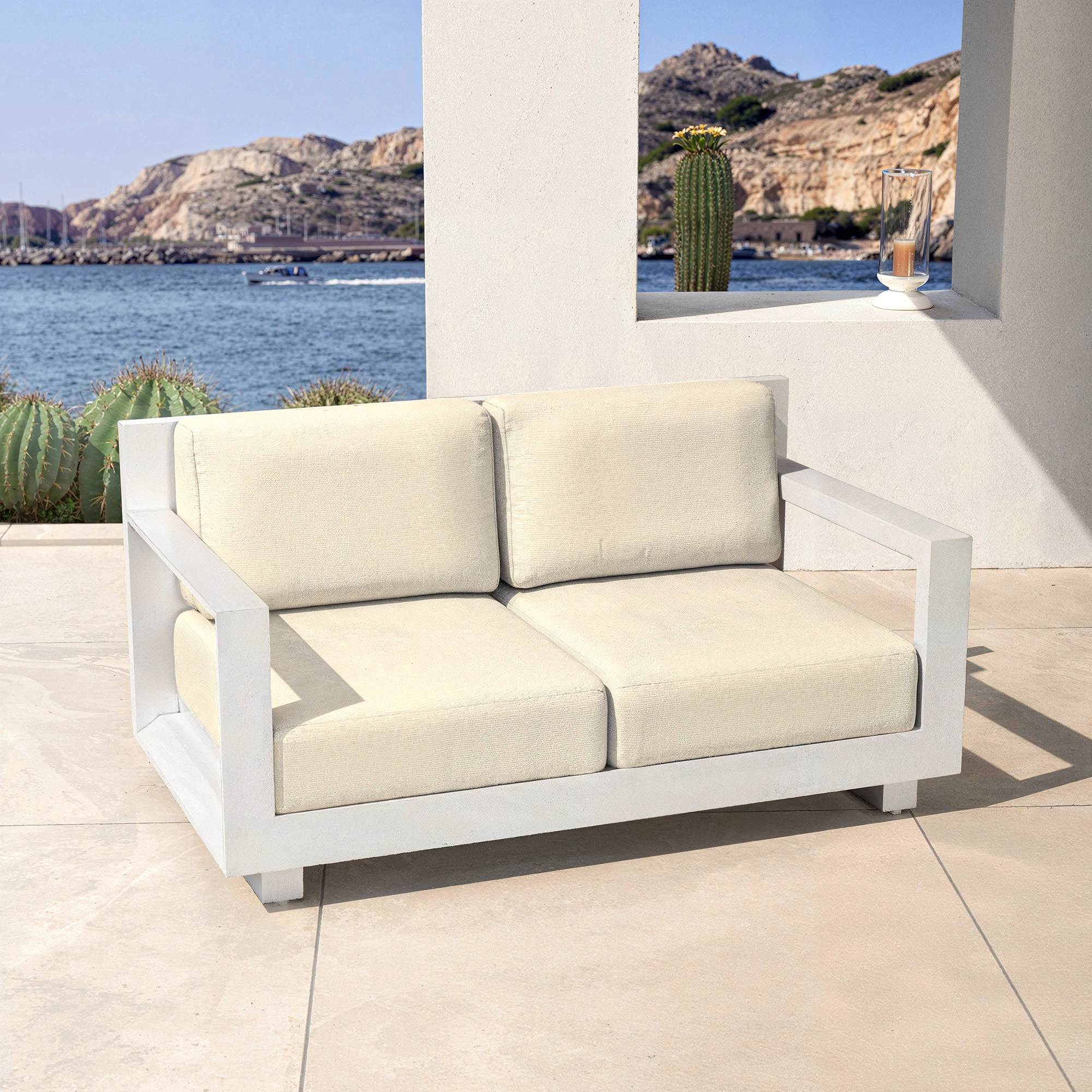 Salon de jardin aluminium 7 places 5 pcs Elba Blanc et beige