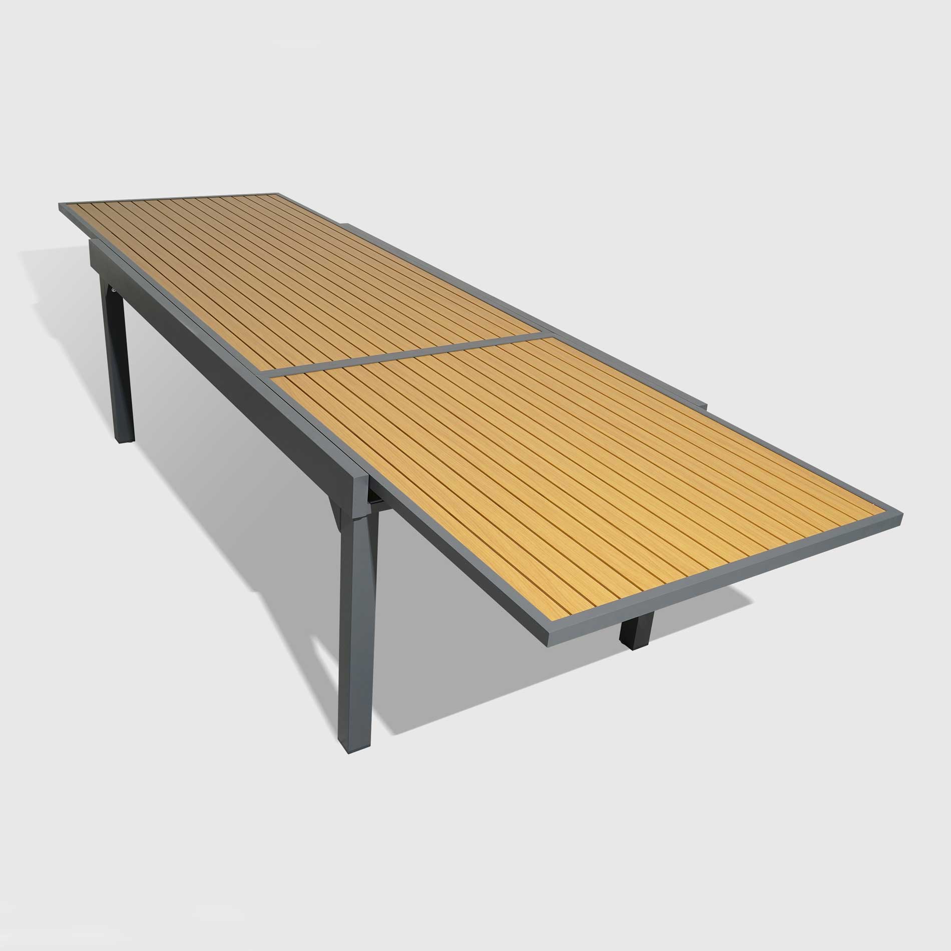 Table de jardin extensible en aluminium 12 places effet bois (200/320 x 100 cm) Murano Gris anthracite