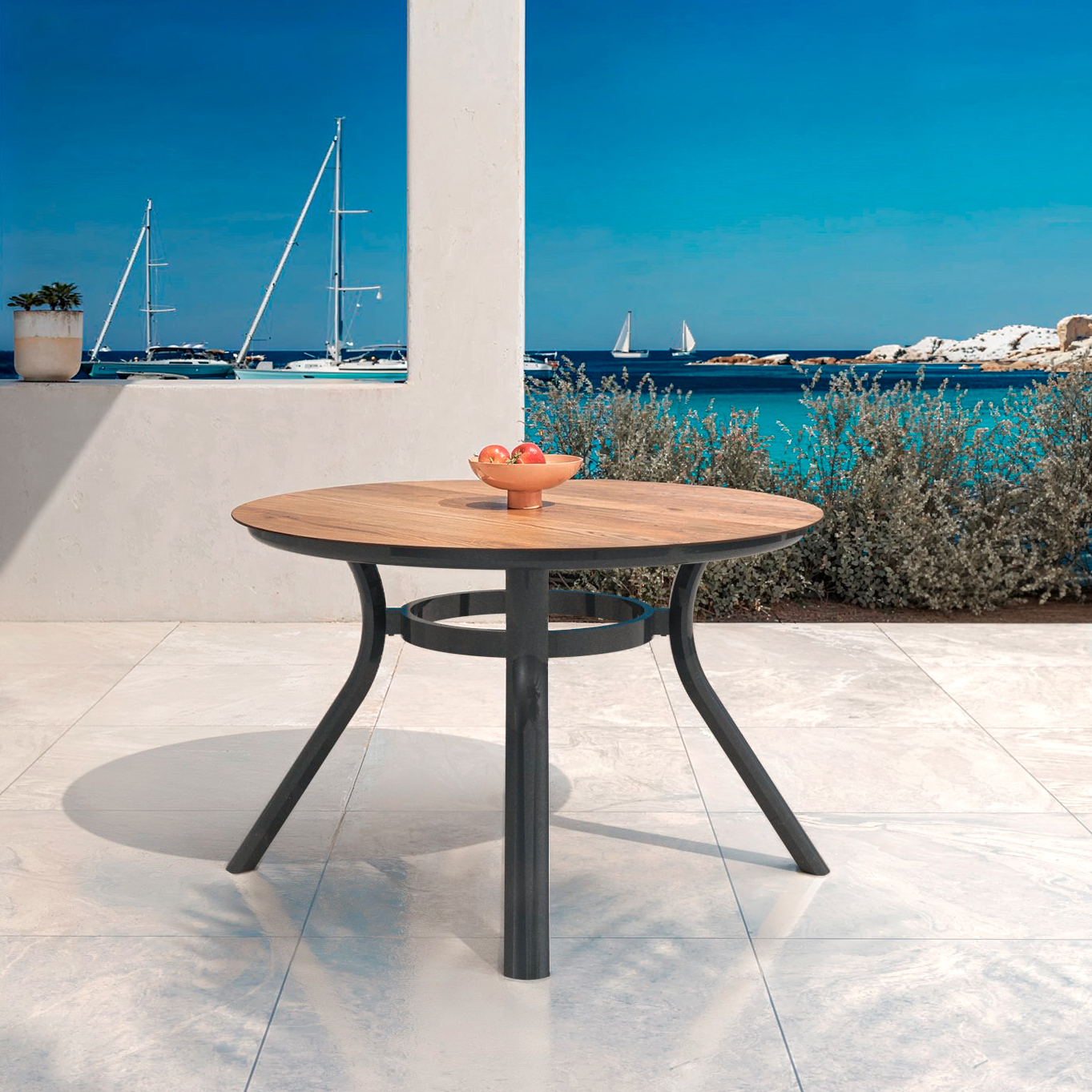 Table de jardin ronde en aluminium 6 places (D120 cm) Amalfi Gris anthracite