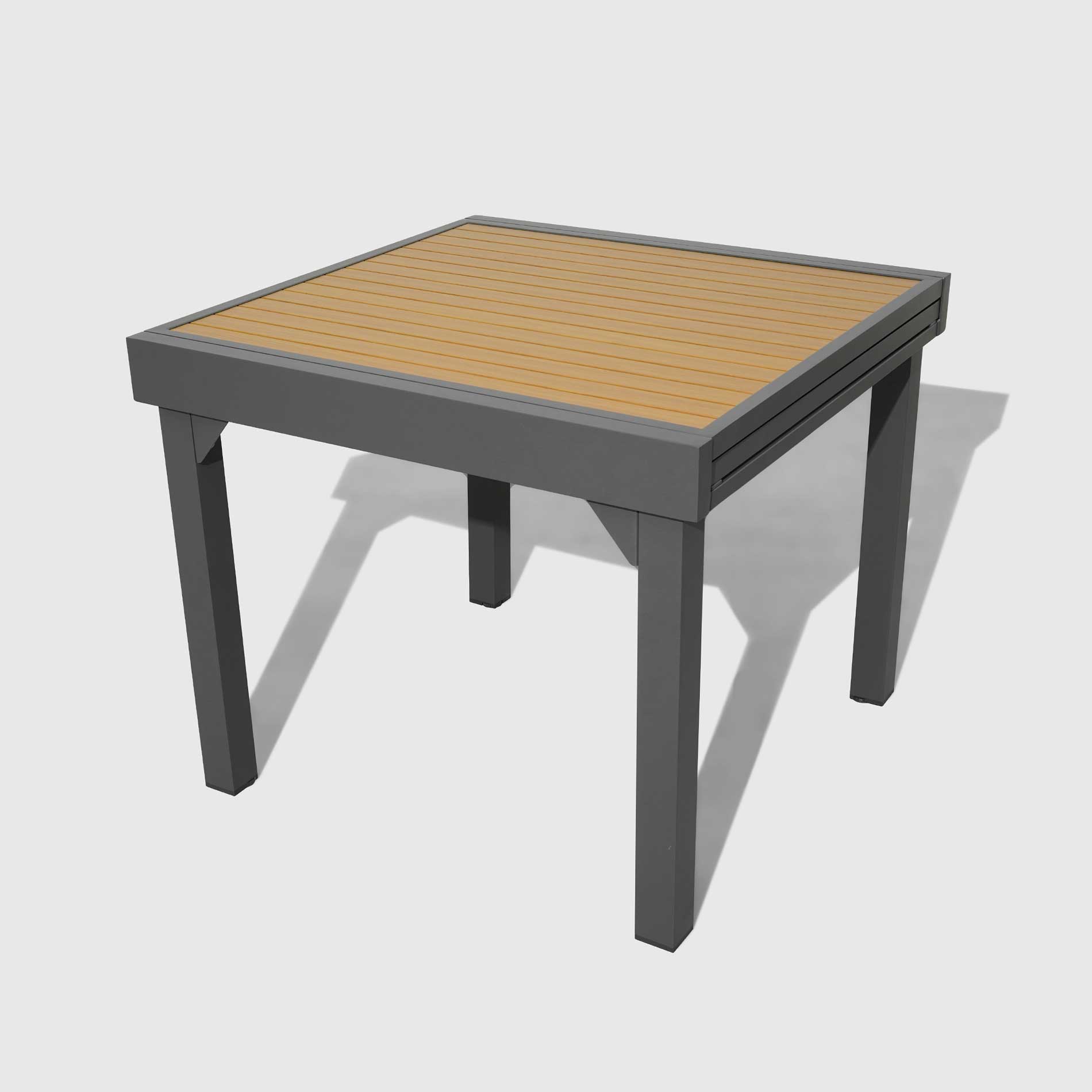 Table de jardin extensible en aluminium 8 places effet bois (90/180 x 90 cm) Murano Gris anthracite
