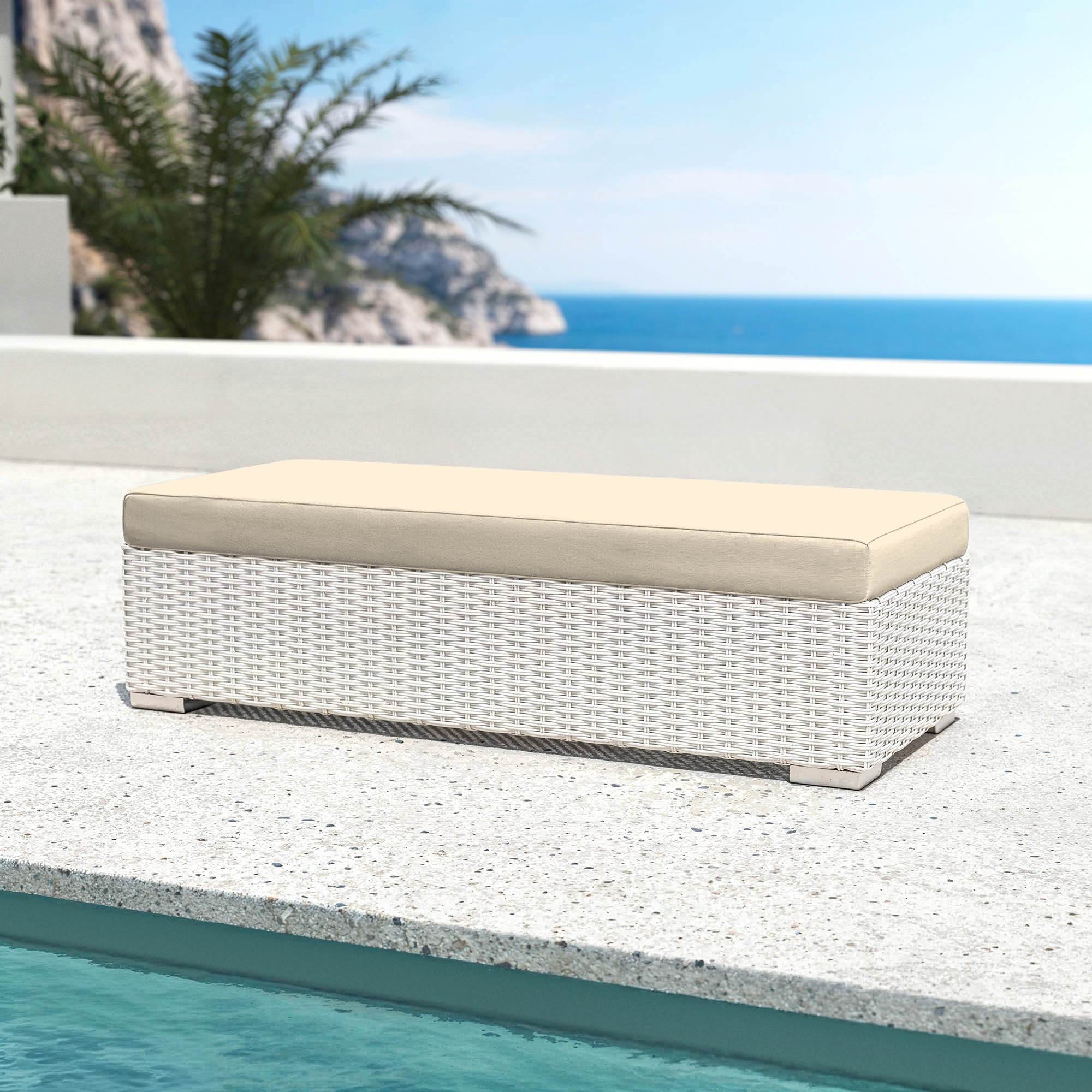 Salon de jardin en résine tressée 5 places 6 pcs Palma Blanc et beige