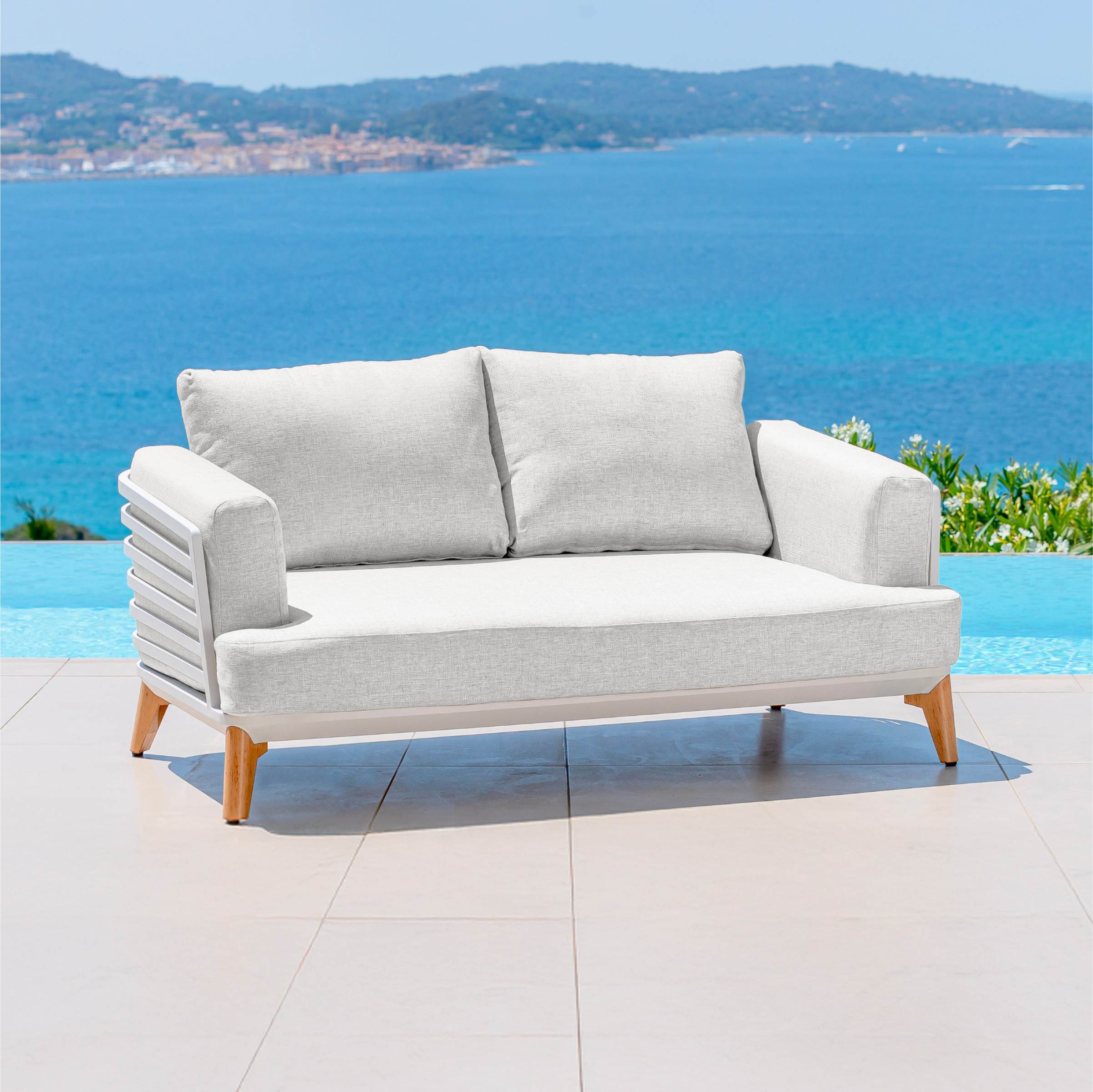 Salon de jardin aluminium 9 places 12 pcs Monte Carlo Blanc et gris clair