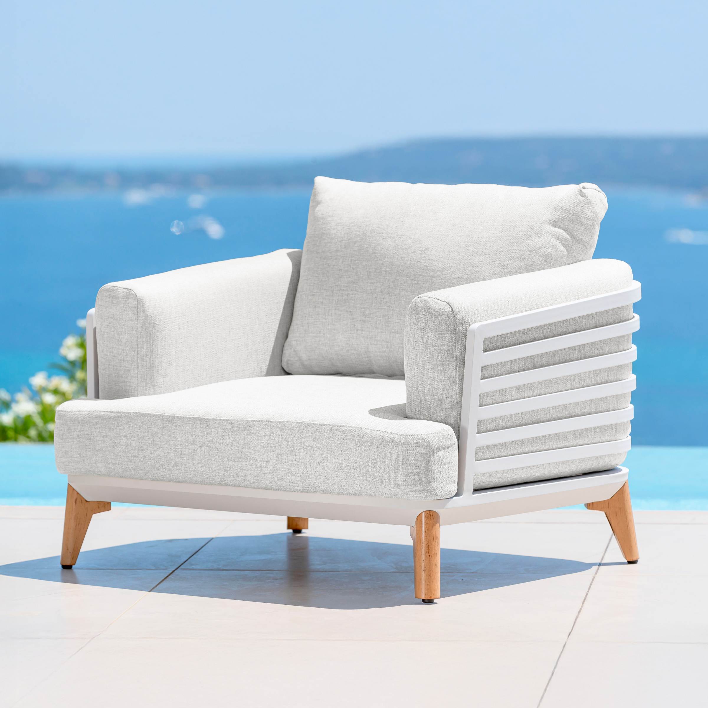 Salon de jardin aluminium 2 places 3 pcs Monte Carlo Blanc et gris clair