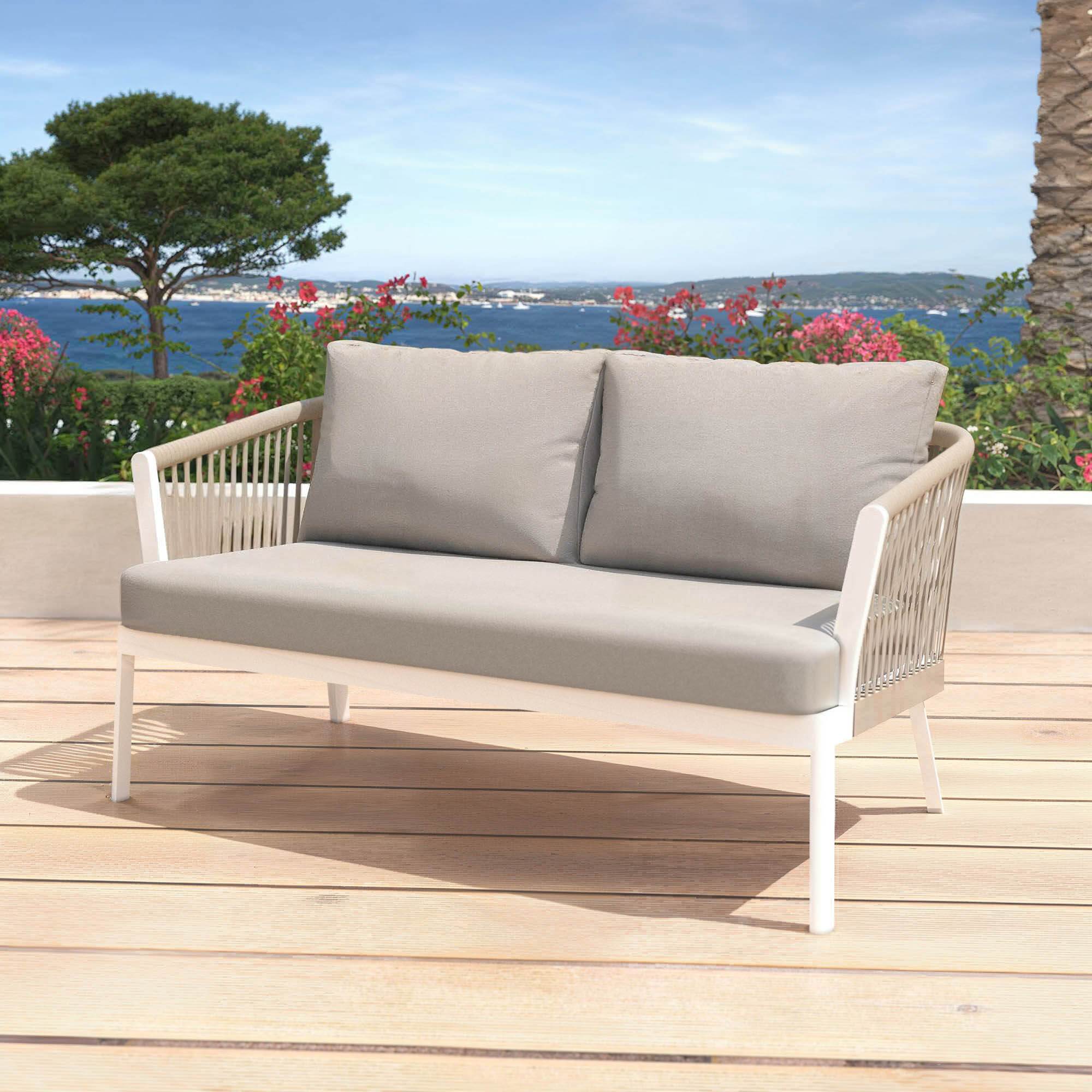 Salon de jardin en aluminium 7 places 5 pcs Amalfi Blanc et taupe