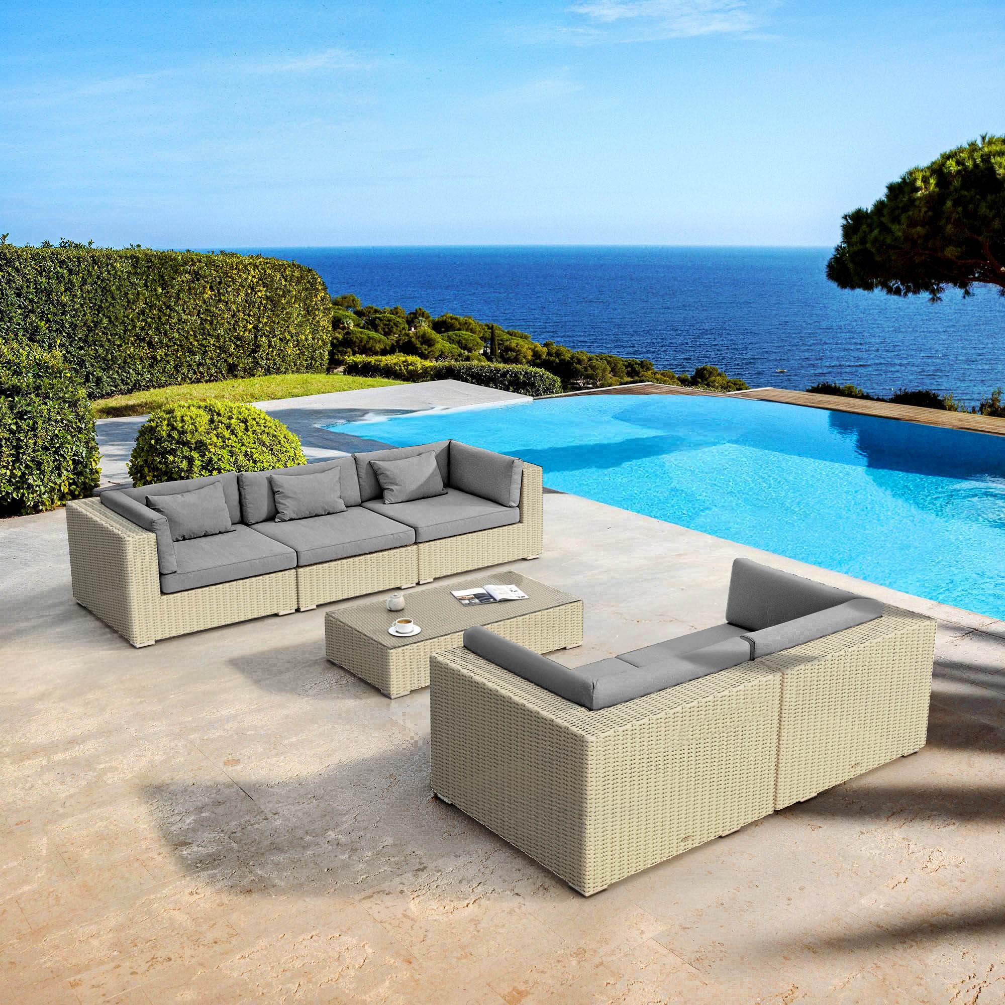 Salon de jardin en résine tressée 5 places 6 pcs Palma Gris et anthracite