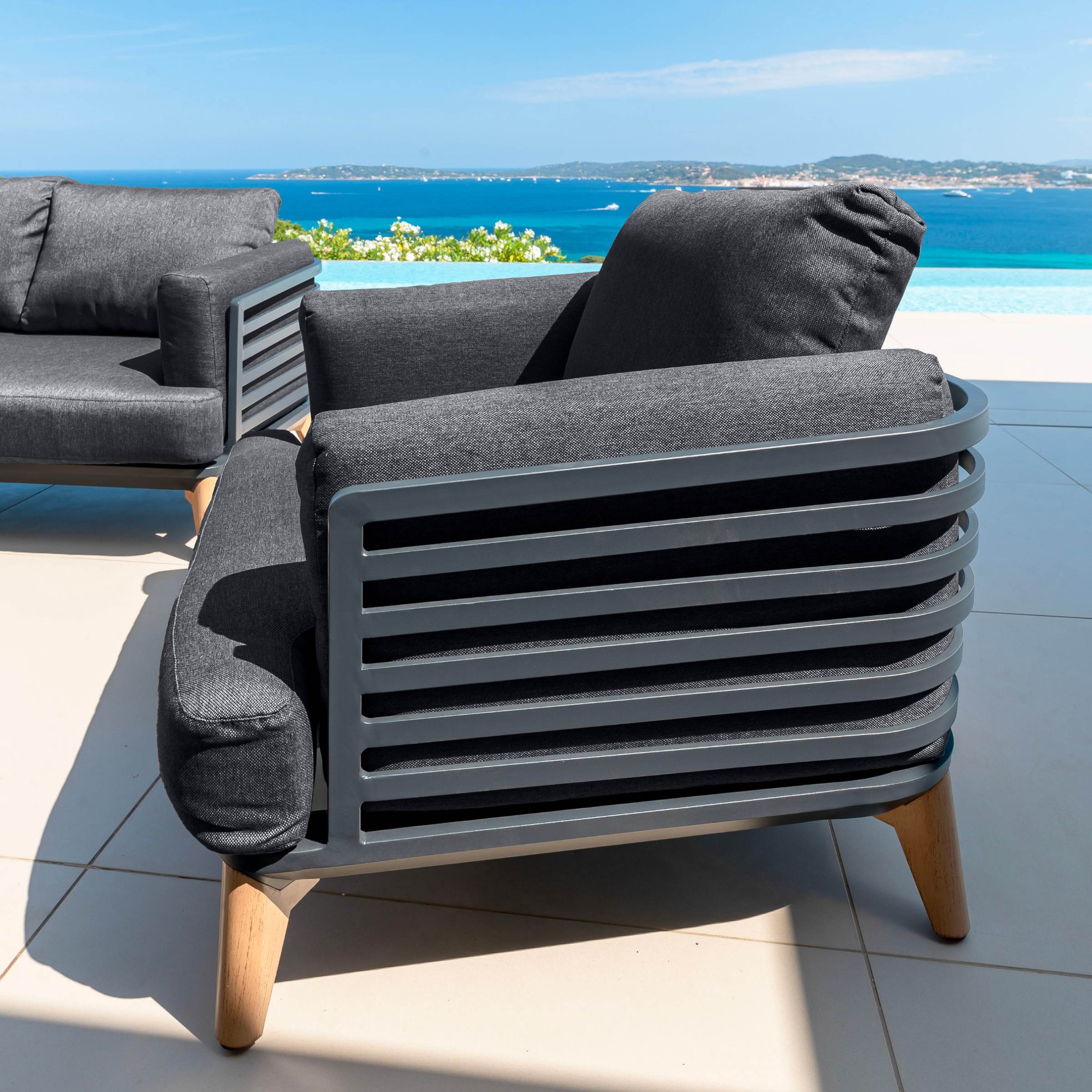 Salon de jardin aluminium 2 places 3 pcs Monte Carlo Gris anthracite