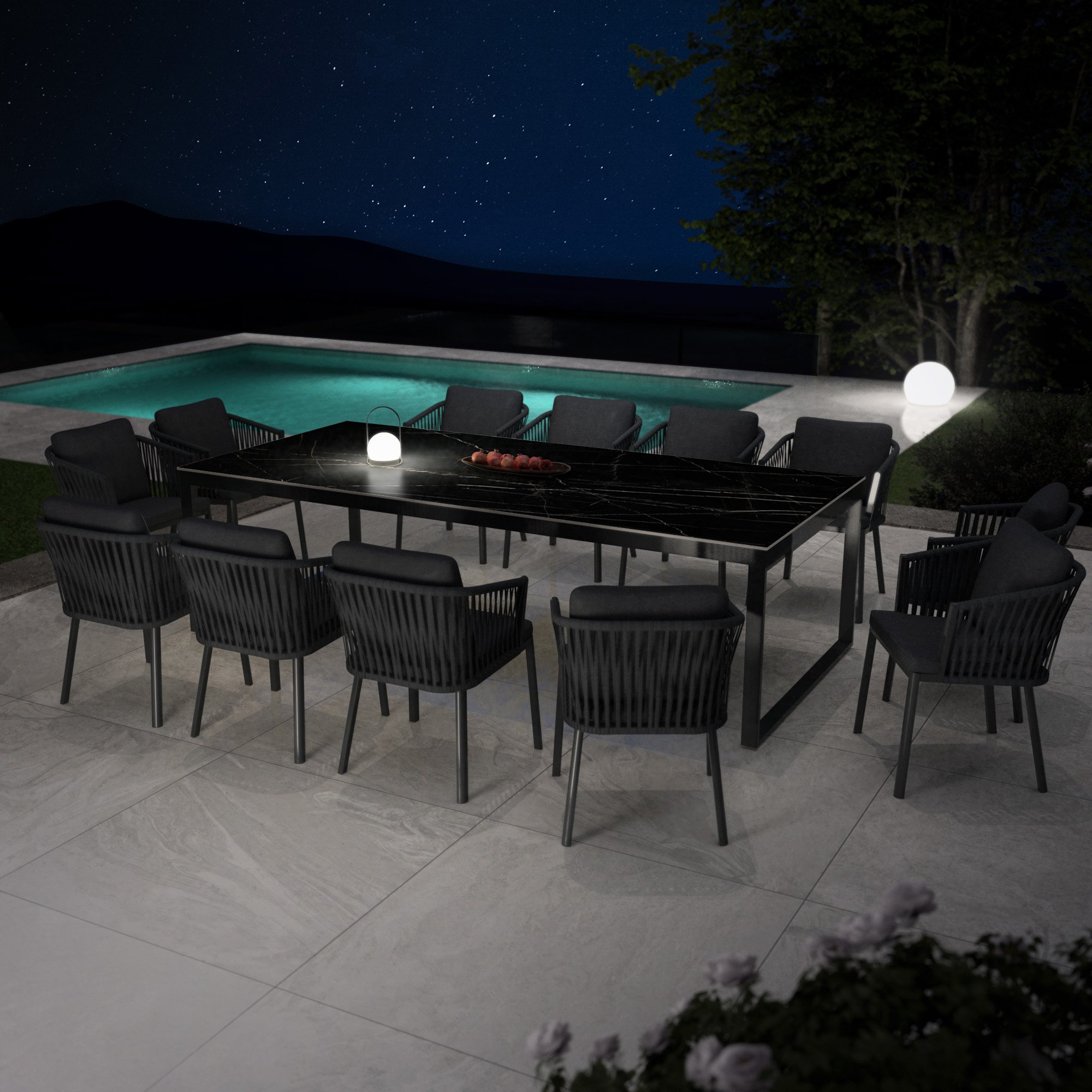 Table de jardin en aluminium et céramique 12 places (260 x 120 cm) Kore Noir marbré