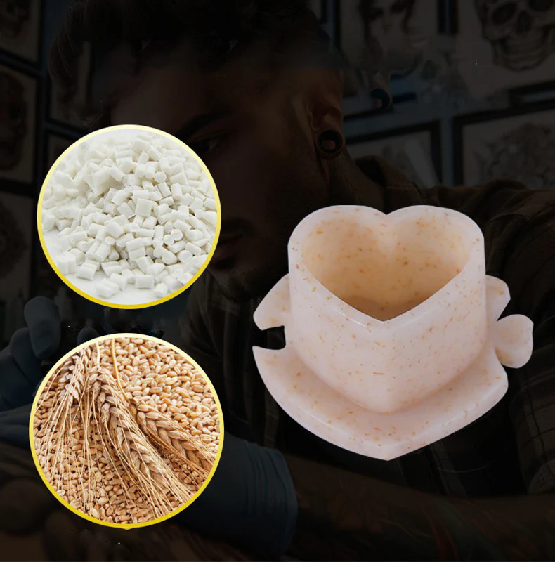 PEACH Umweltfreundliche biologisch abbaubare Herz-Tattoo-Farbkappen – Einweg-Silikon-Milchkappen mit Standfuß