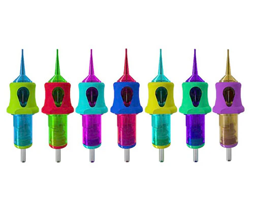 PEACH Tattoo-Kartuschennadeln mit violettem TPE-Weichschutz und goldener Kartusche