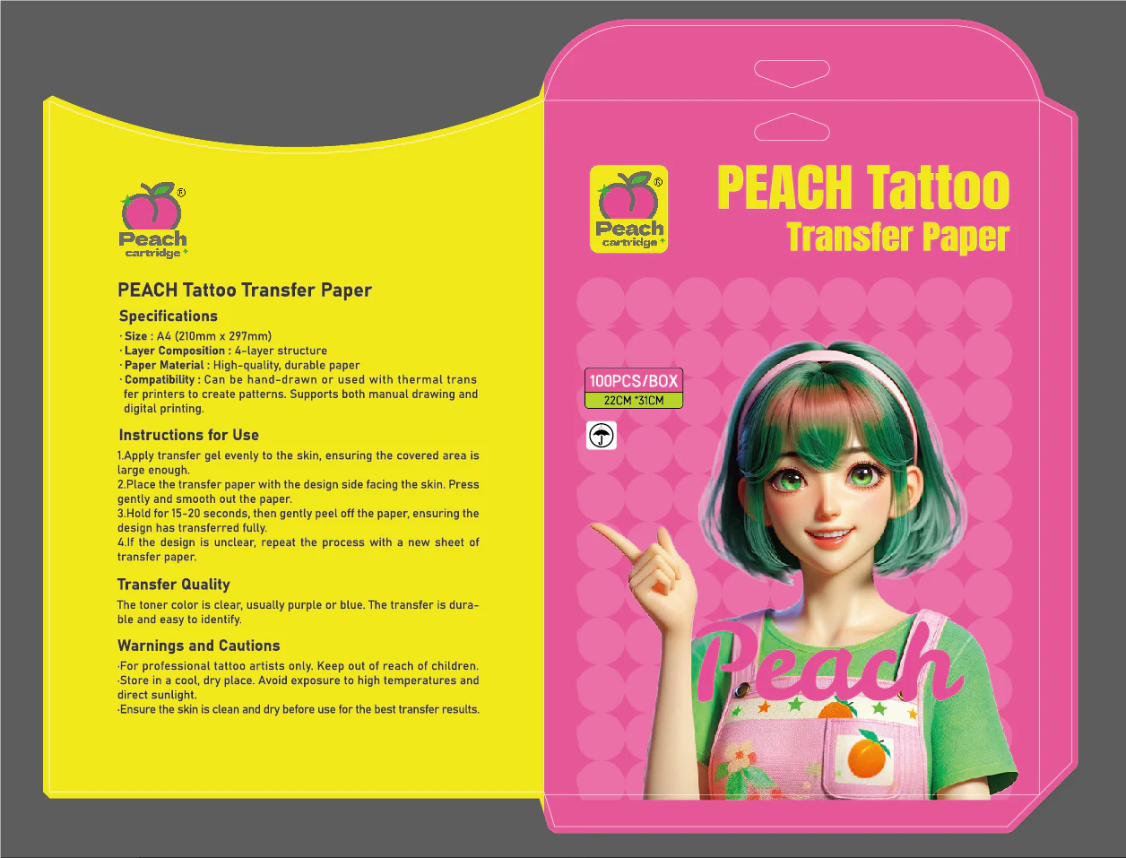 PEACH Tattoo Transferpapier – Hochwertiges, langlebiges A4-Transferpapier für präzises Tätowieren