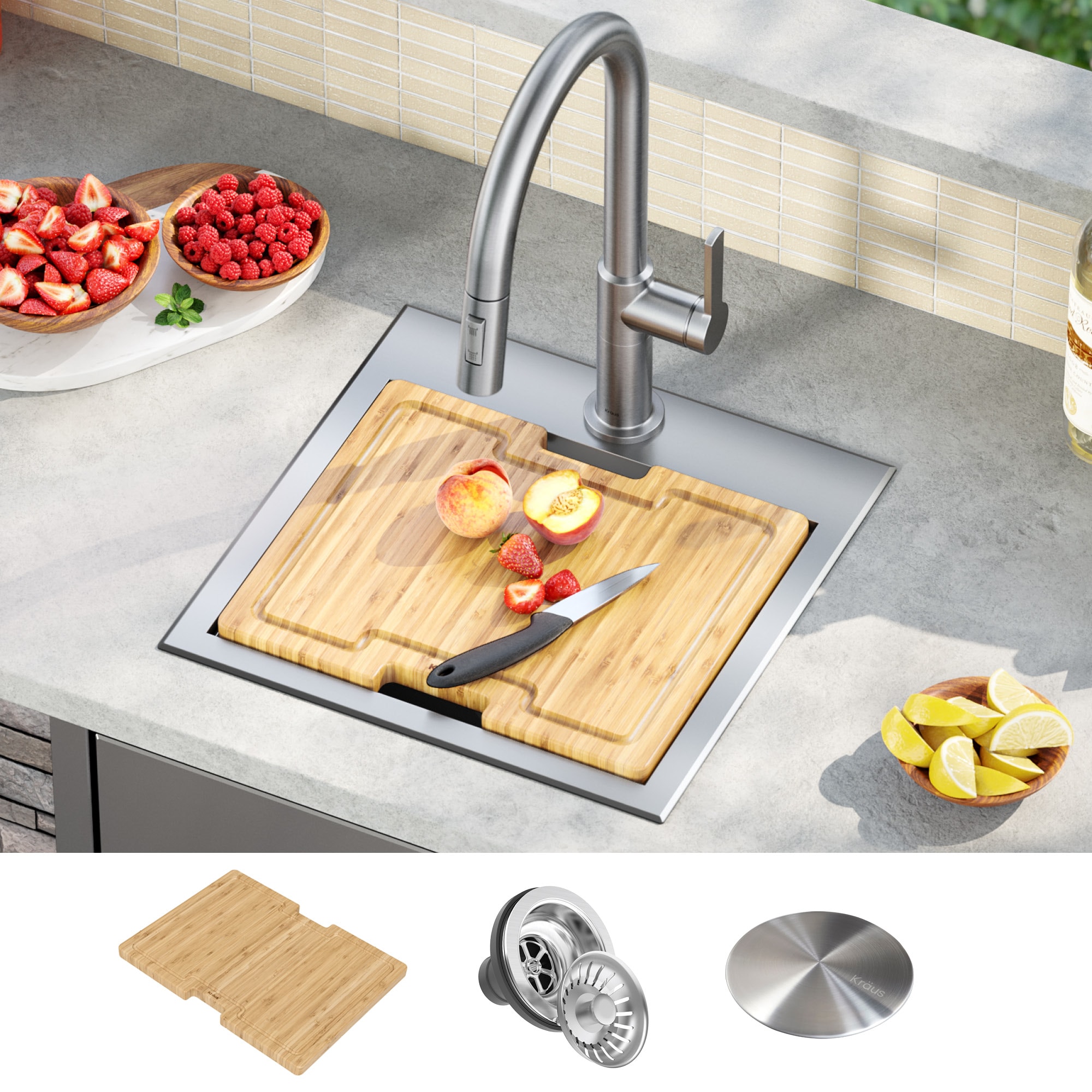Kraus Kore 4 -Piece 15-in W x 9.5-in D x 15-in H Modular Outdoor Kitchen Sink