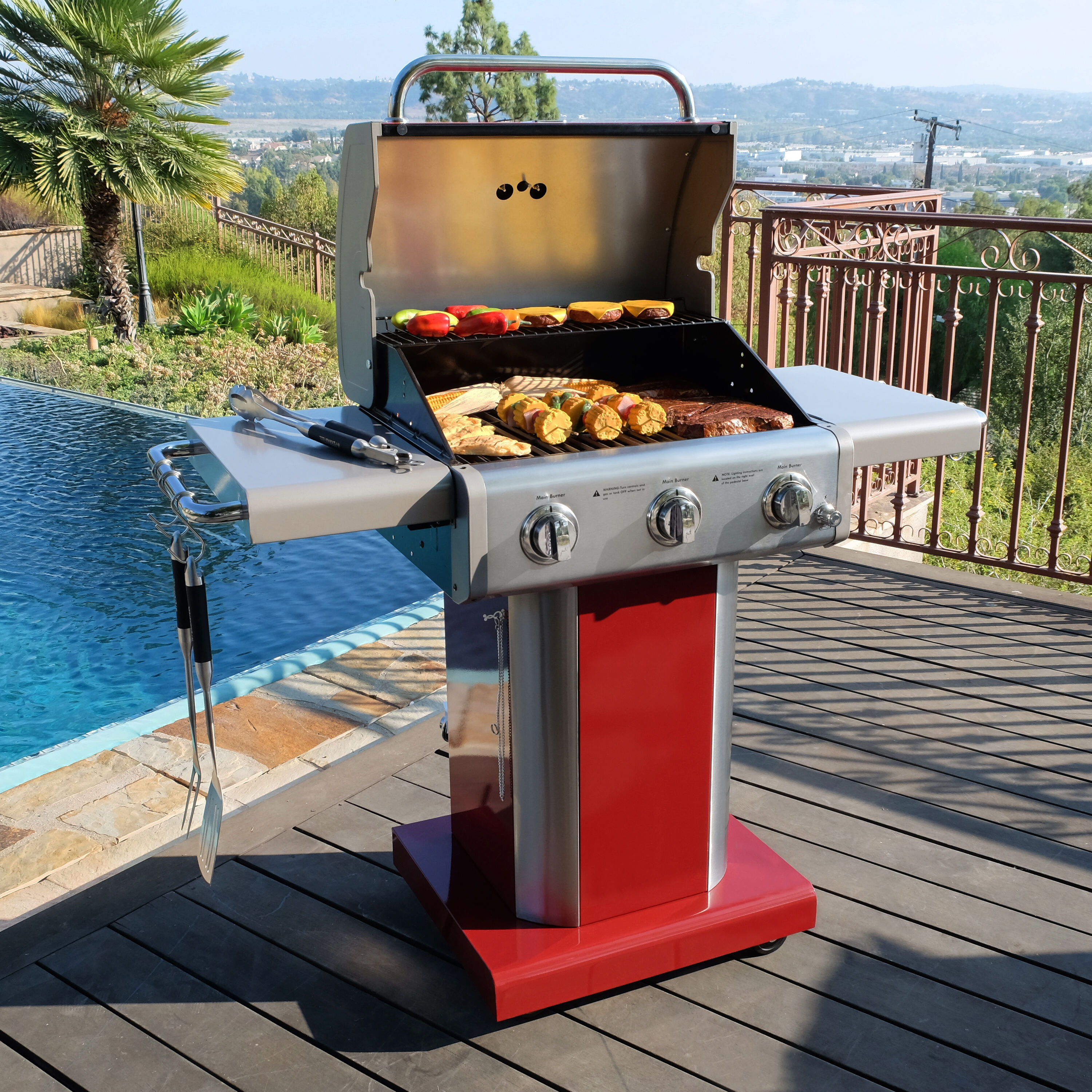 Kenmore Red 3 -Burner Liquid Propane Gas Grill
