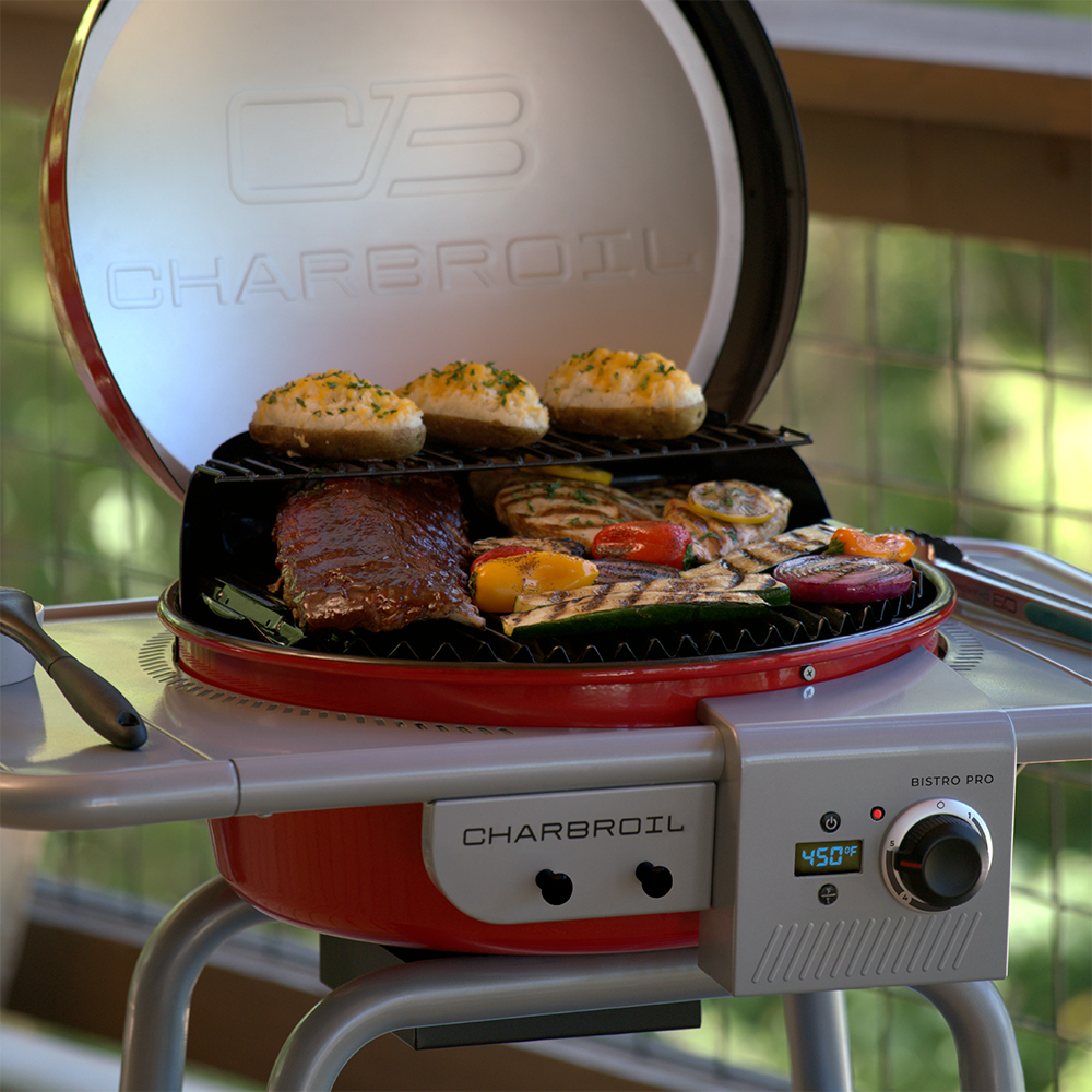 Charbroil Bistro Pro Grill Griddle + Charcoal Mode 1750 -Watt Red Electric Grill