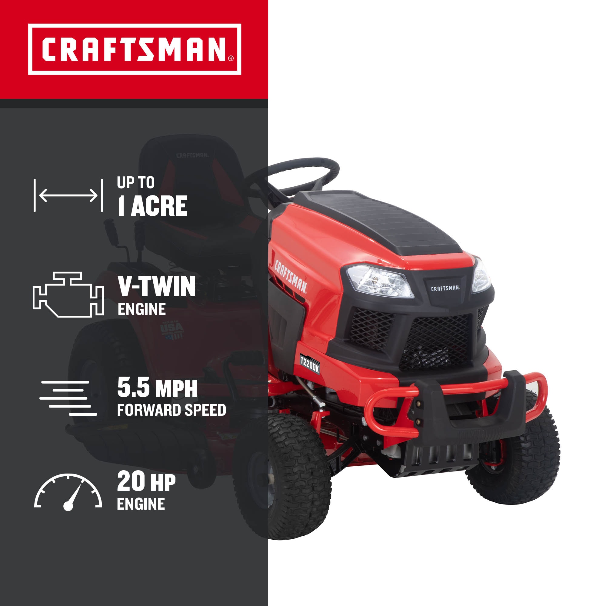 CRAFTSMAN T2200K Turn Tight 42-in 20 -HP V-twin Gas Riding lawn mower