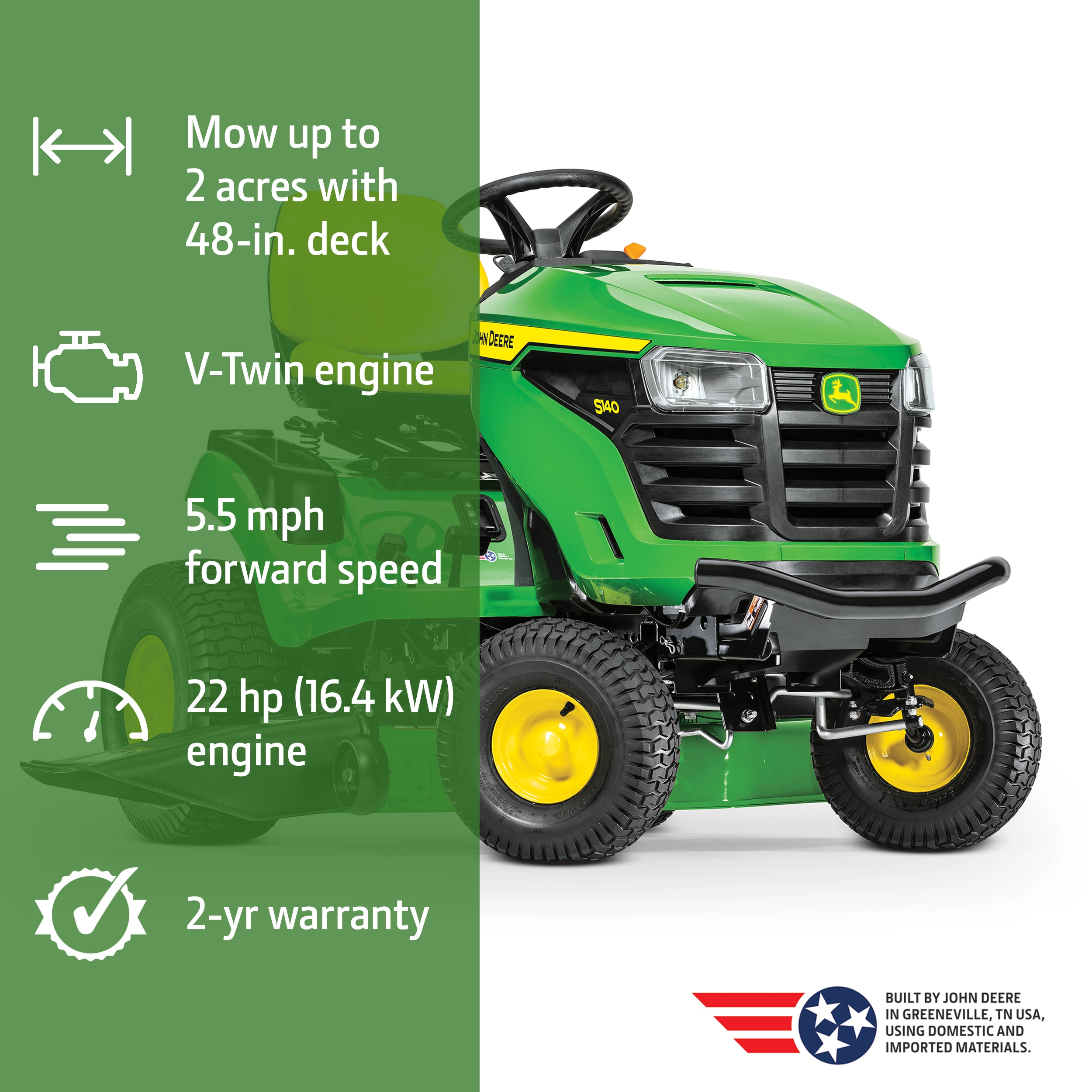 John Deere S140 48-in 22 -HP V-twin Gas Riding lawn mower