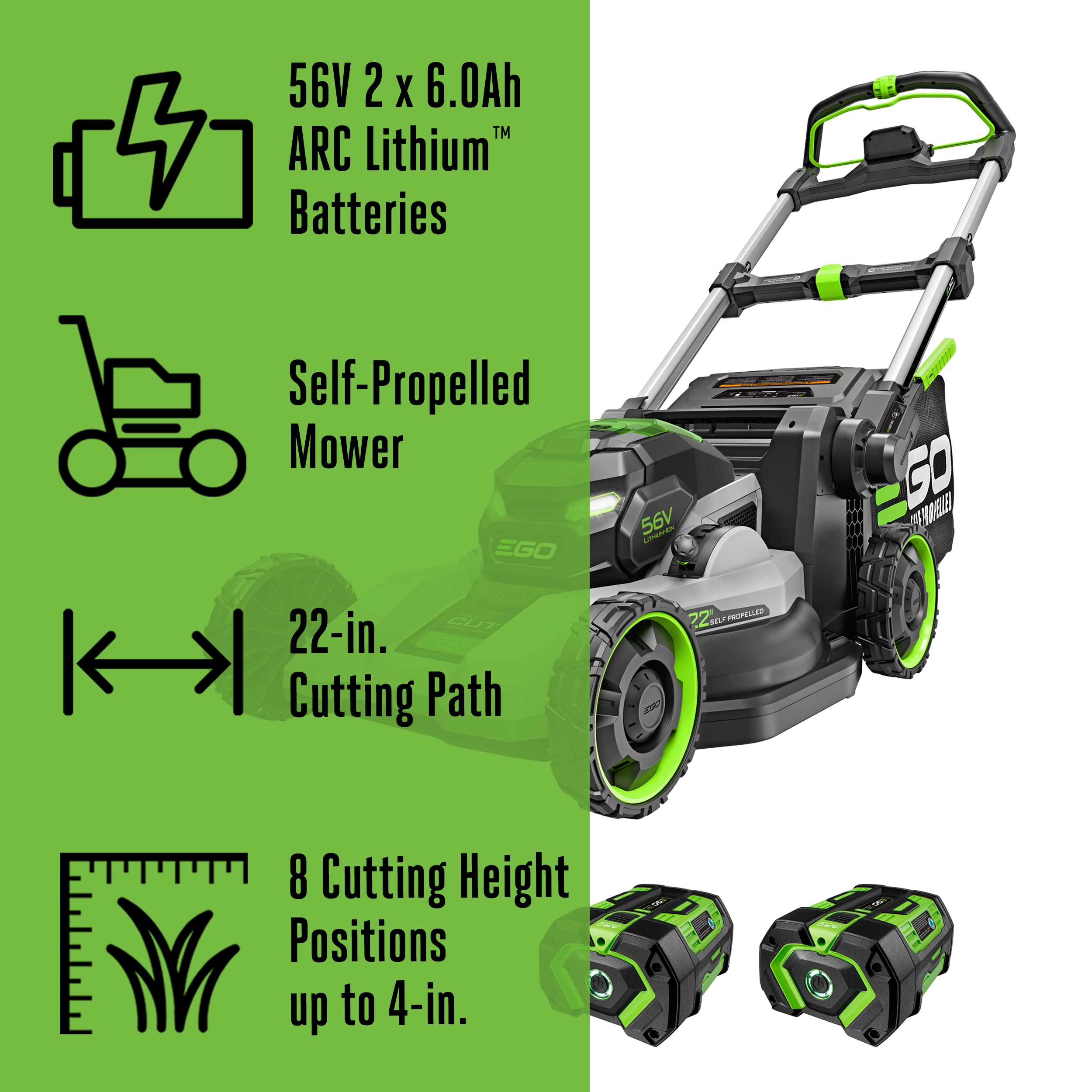 EGO POWER+ 1000 Series Select Cut Peak Power 56-volt, 22-in Self-propelled Battery Mower with (2) 6 Ah Batteries Included