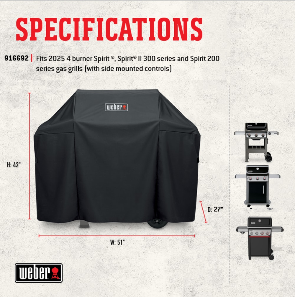 Weber Spirit 400 Series 51-in W x 42-in H Black Gas grill Cover