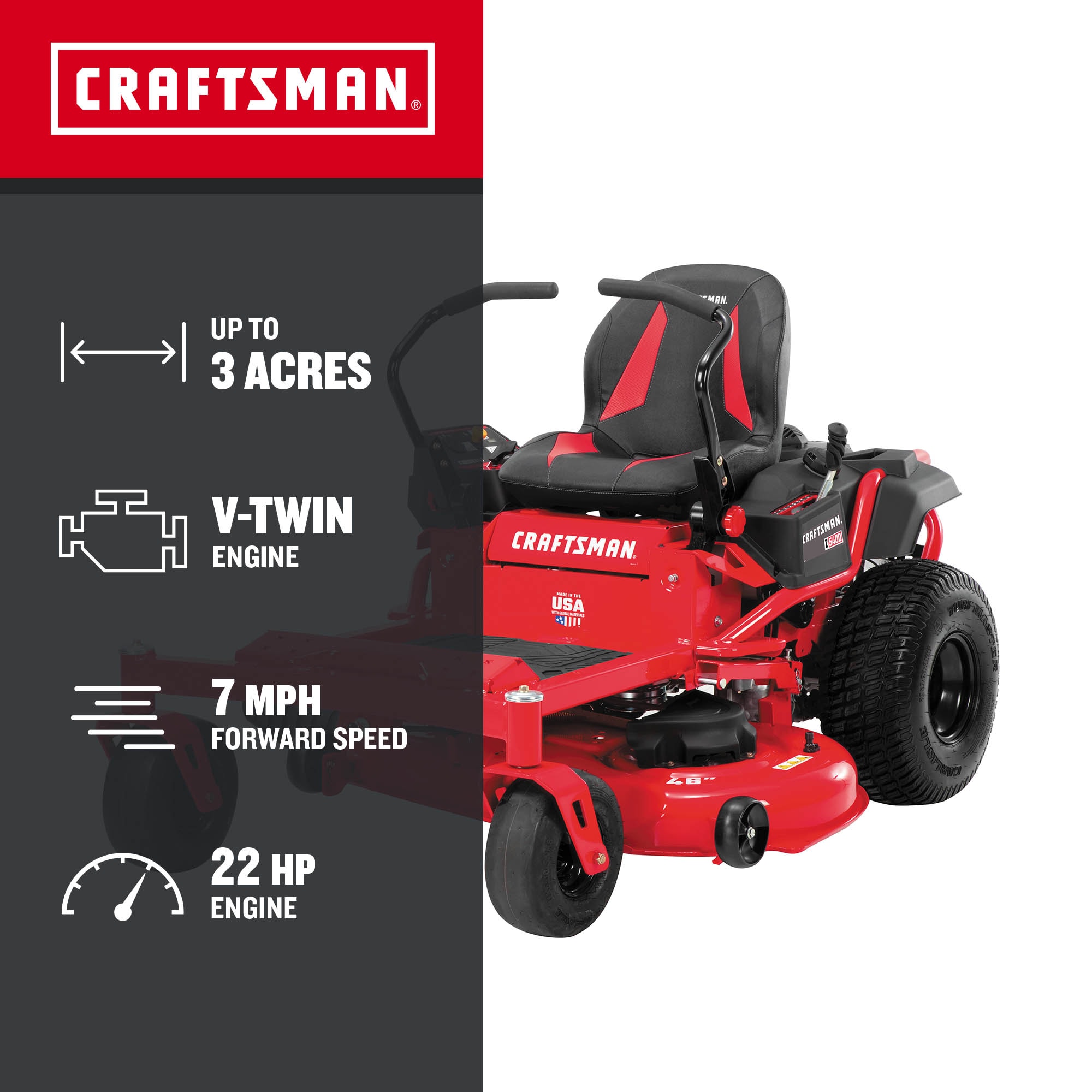 CRAFTSMAN Z5400 46-in 22 -HP V-twin Gas Zero-turn Riding Lawn Mower