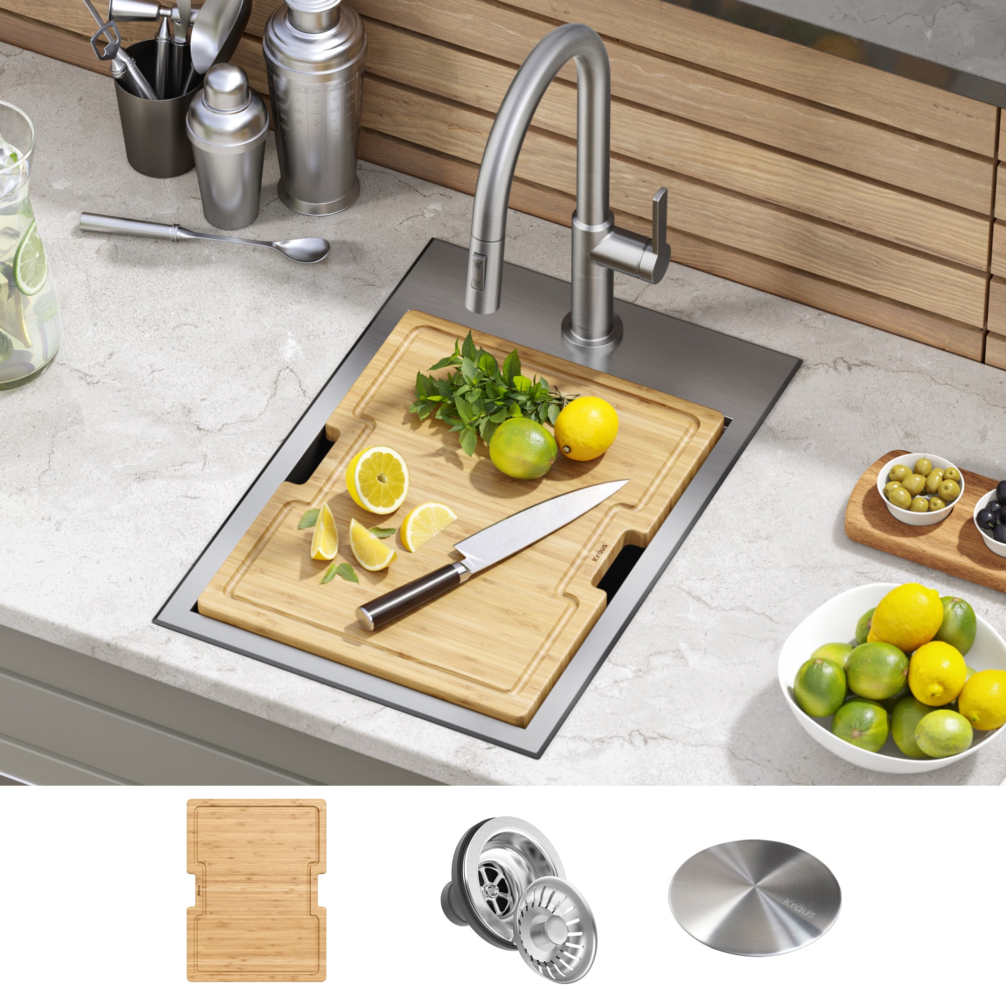 Kraus Kore 4 -Piece 15-in W x 9.38-in D x 22-in H Modular Outdoor Kitchen Sink