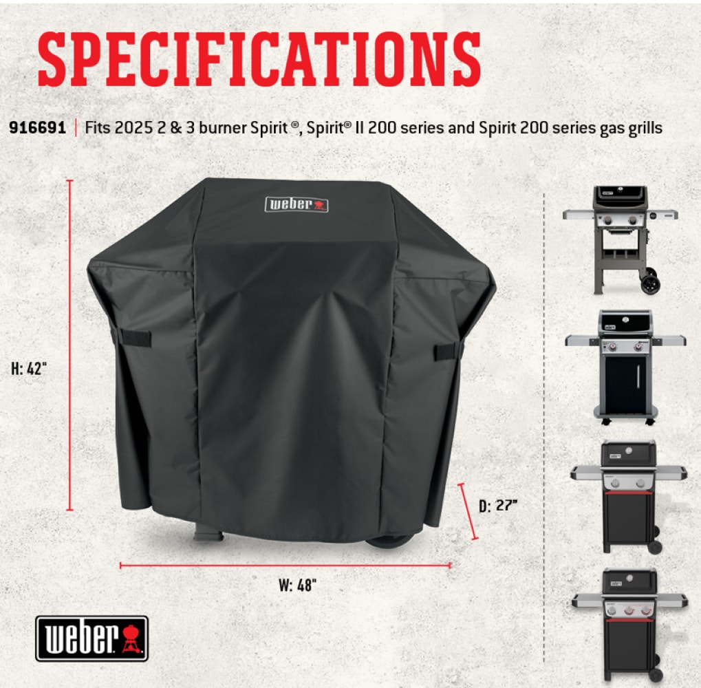 Weber Spirit 200 + 300 Series 48-in W x 42-in H Black Gas grill Cover