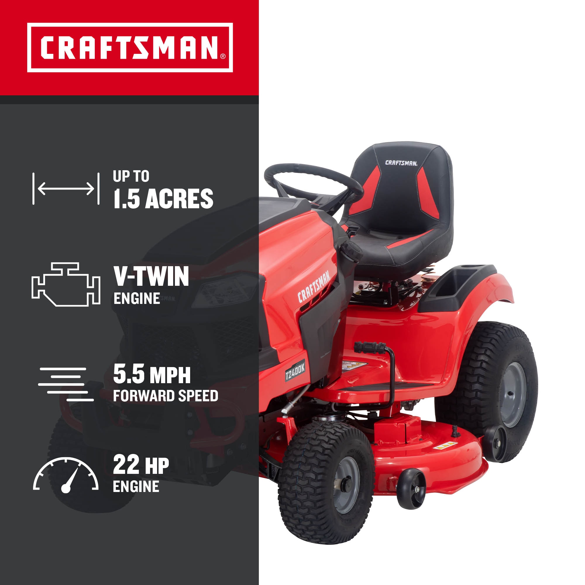 CRAFTSMAN T2400K Turn Tight 46-in 22 -HP V-twin Gas Riding lawn mower