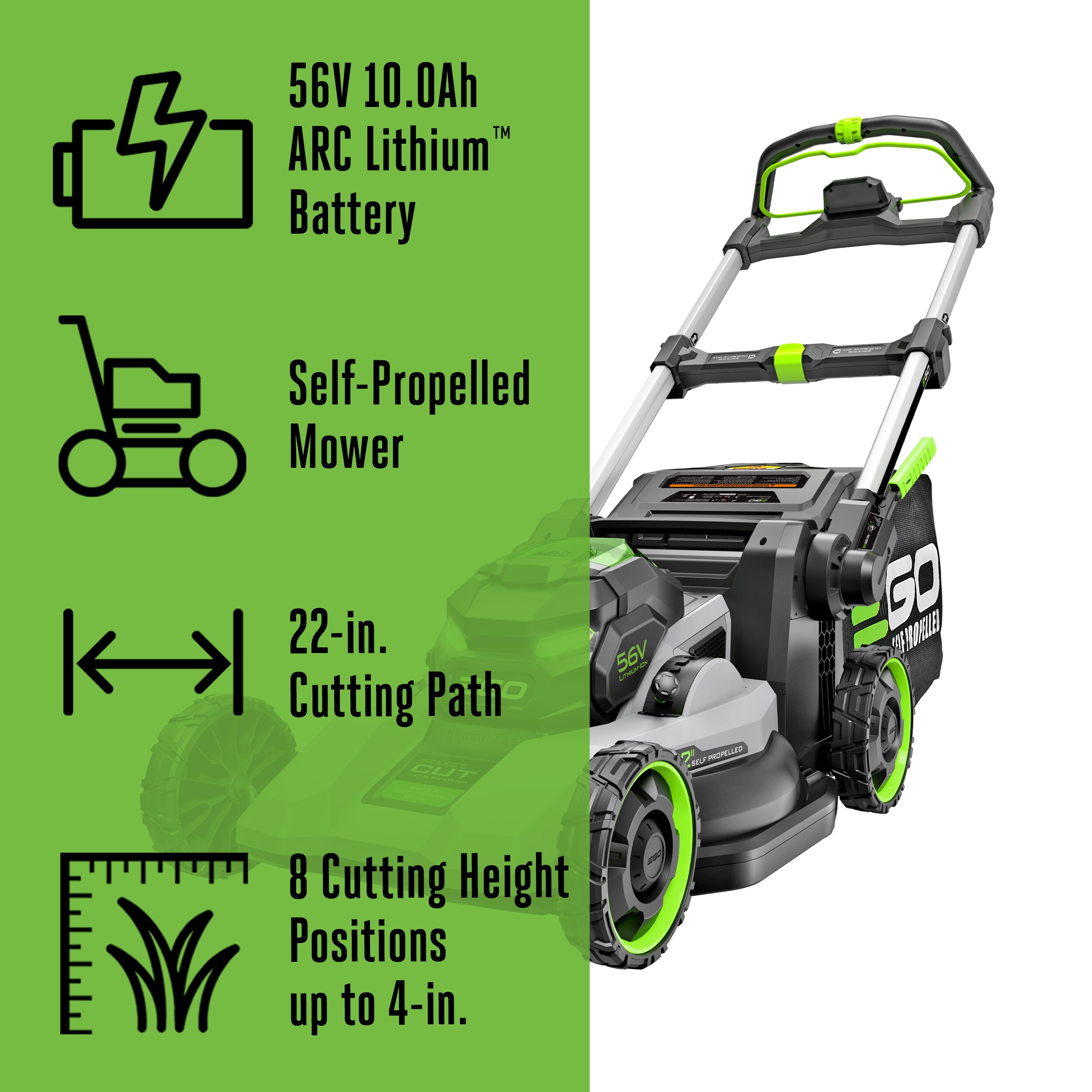 EGO POWER+ 1000 Series Super Composite Deck Select Cut 56-volt, 22-in Self-propelled Battery Mower with (1) 10 Ah Battery Included