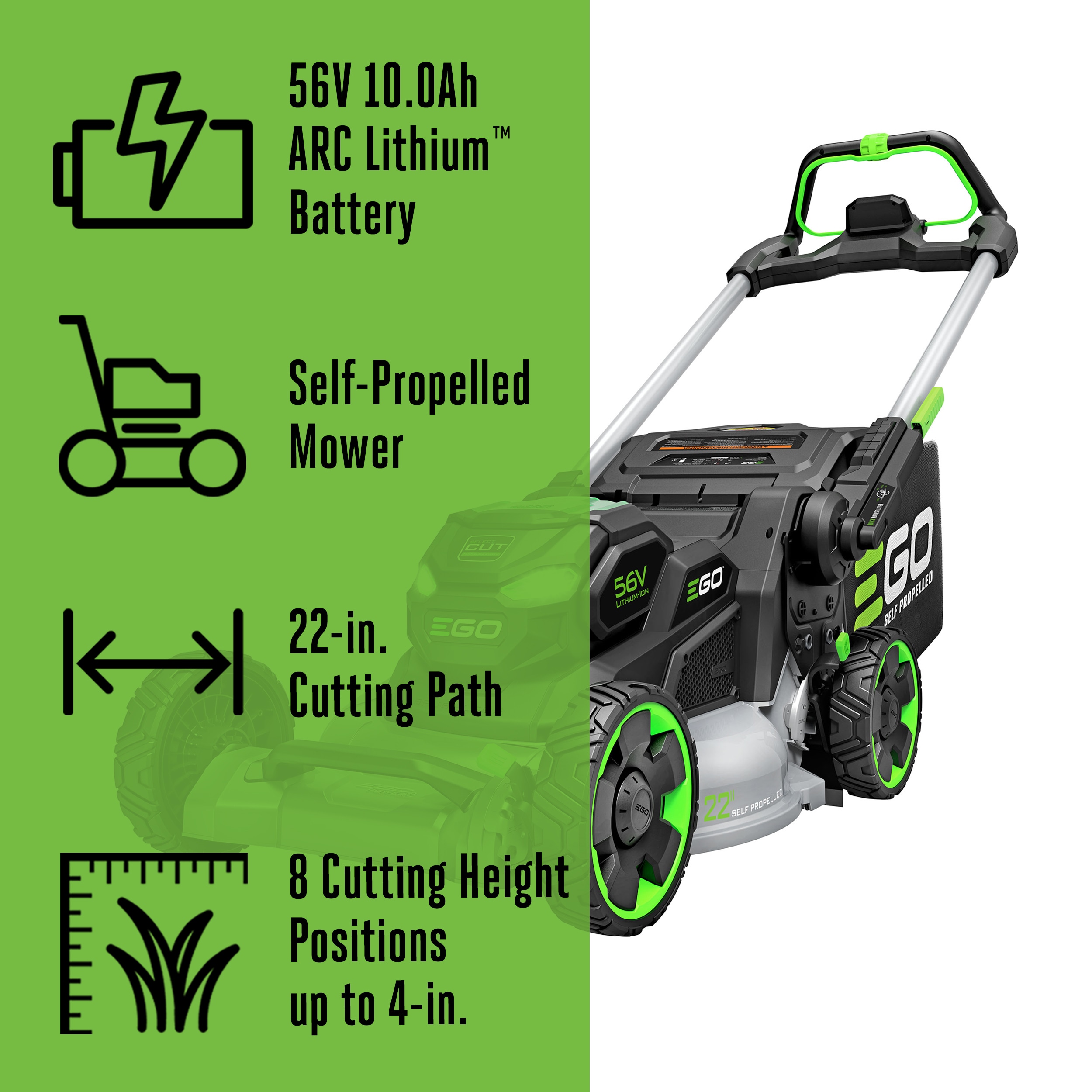 EGO POWER+ 1100 Series Aluminum Deck Select Cut 56-volt, 22-in Self-propelled Battery Walk Mower with (1) 10 Ah Battery Included