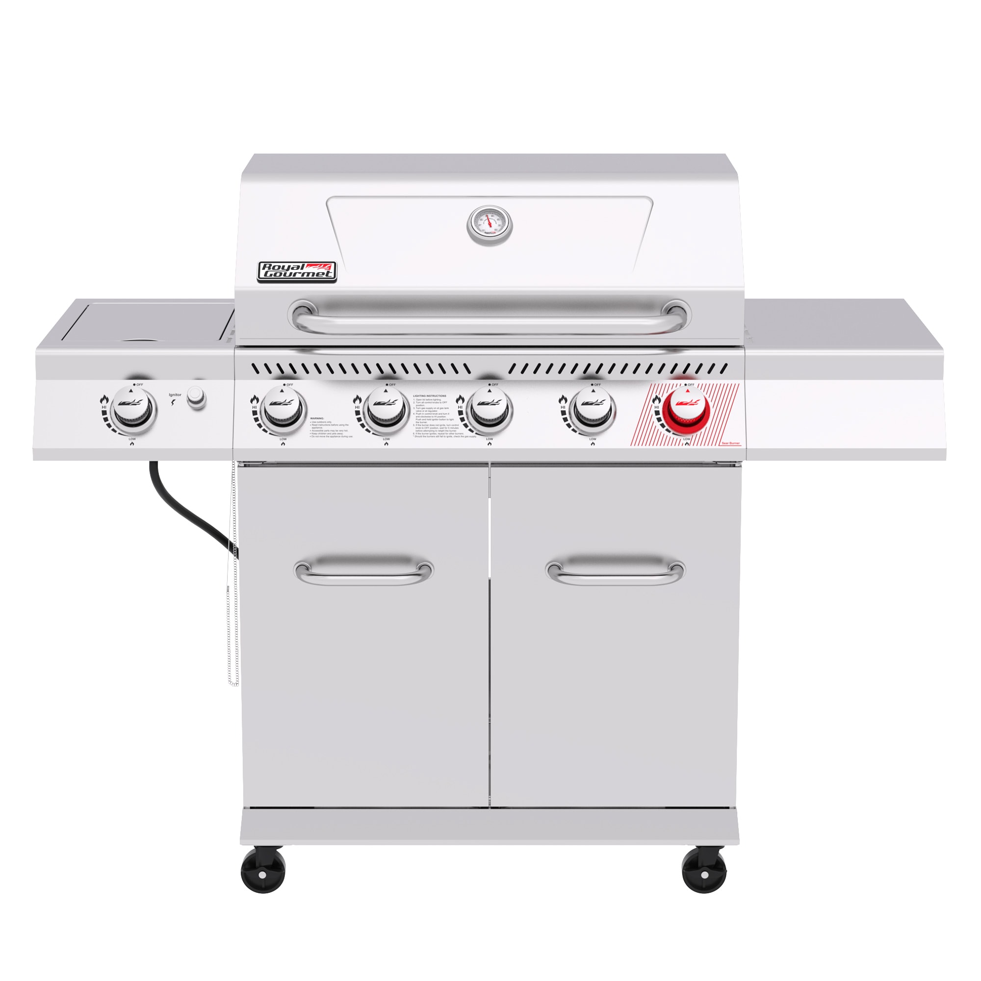 Royal Gourmet Cabinet Style Silver 5 -Burner Liquid Propane Gas Grill 1 -Side Burner