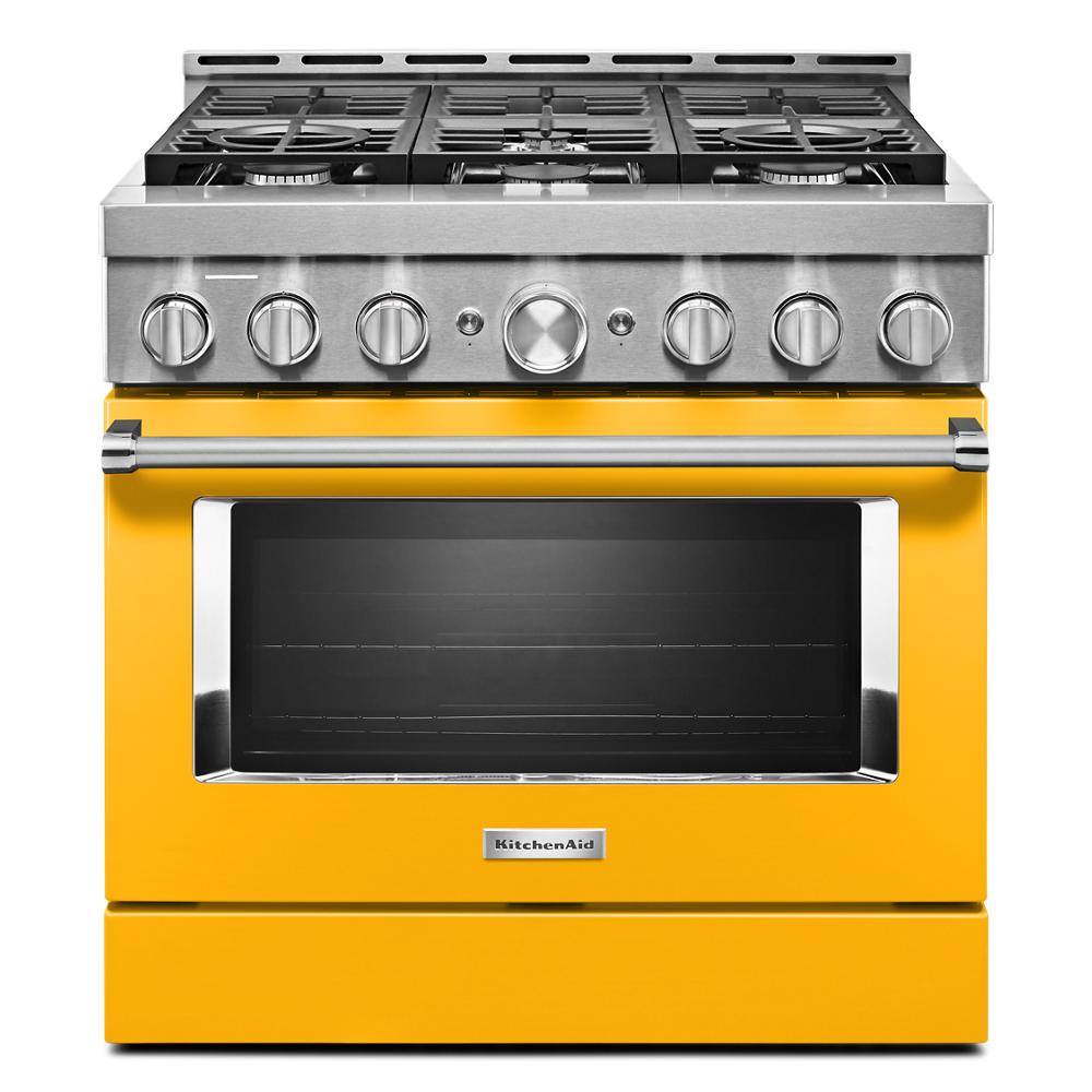 KitchenAid 36-in 6 burners 5.1-cu ft Convection Oven Freestanding Natural Gas Range ( Yellow Pepper )