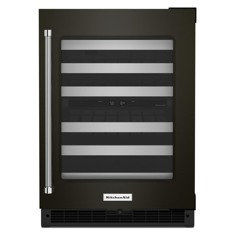 KitchenAid 23.88-in W 46 -Bottles Black Stainless Steel with PRINTSHIELD Finish Dual Zone Cooling Built-in Indoor Wine Cooler