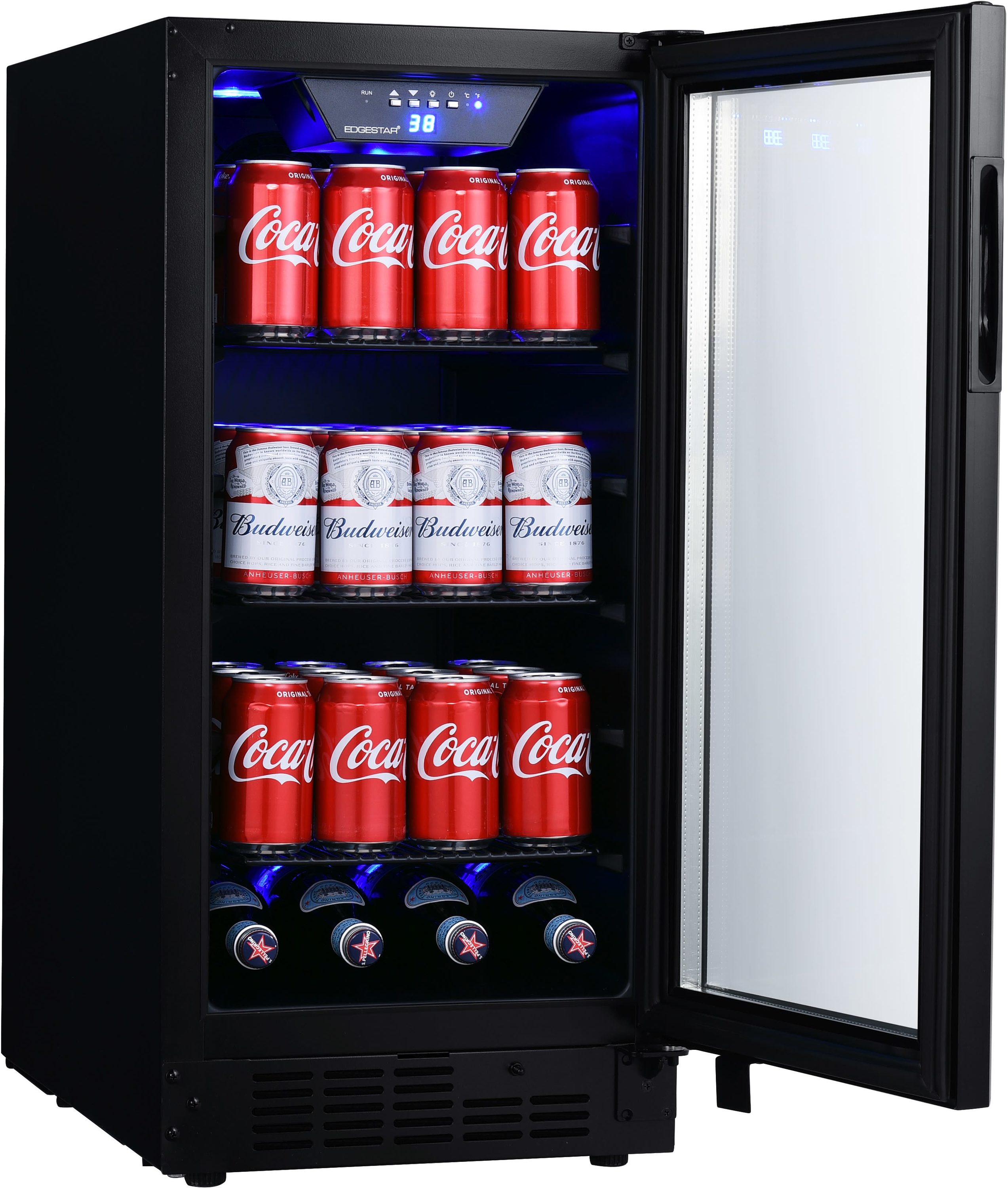 EdgeStar 15-in W 80 -Can Capacity Black Built-in/Freestanding Indoor Beverage Refrigerator with Glass Door