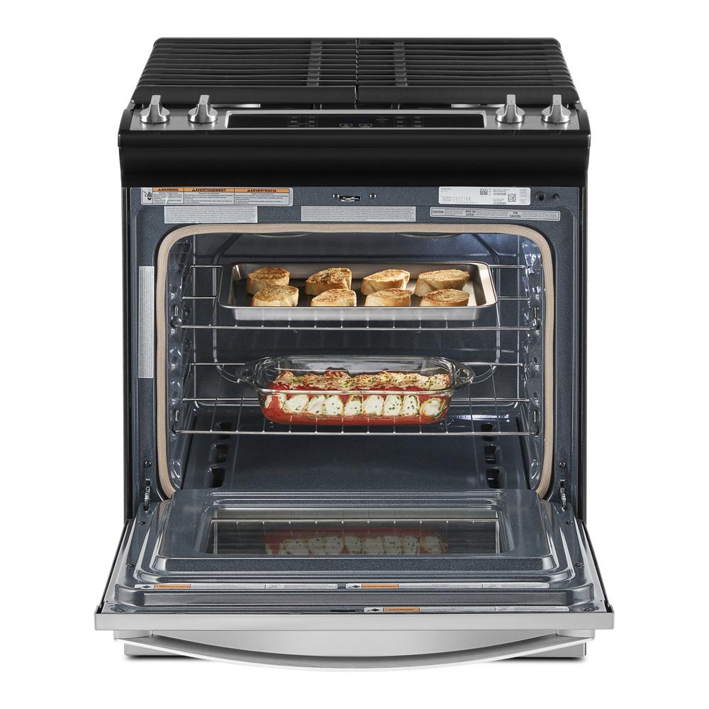 Whirlpool 30-in 4 burners 5-cu ft Slide-In Natural Gas Range ( Stainless Steel )