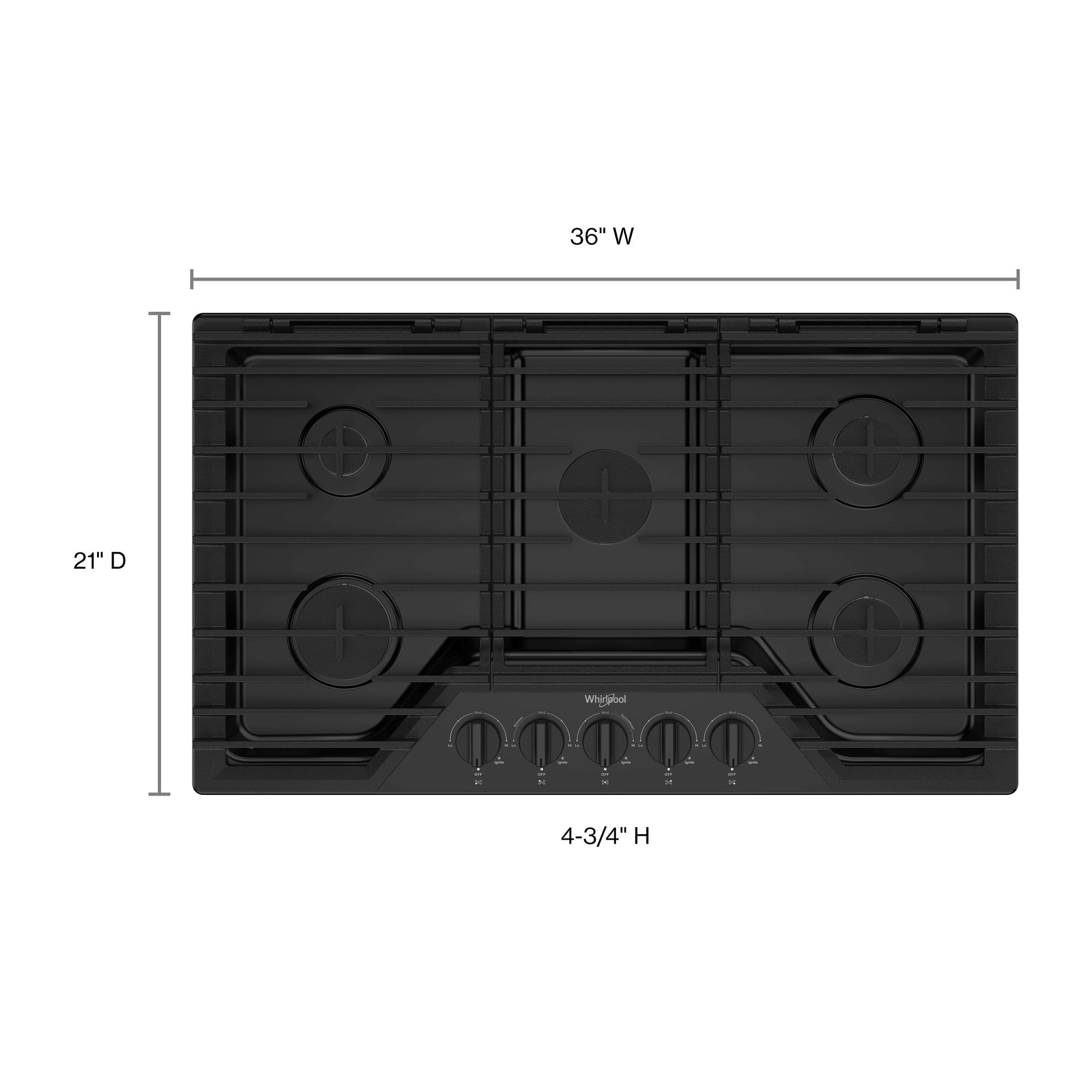 Whirlpool 36-in 5 burners Black Gas Cooktop
