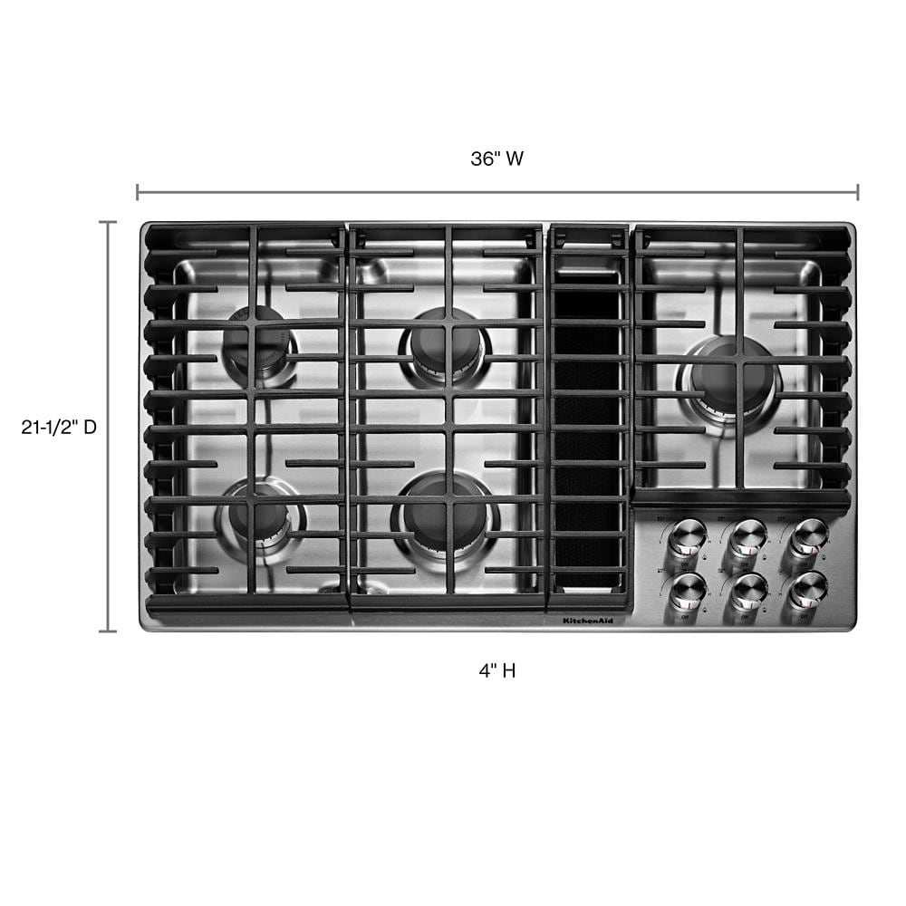 KitchenAid 36-in 5 burners Stainless steel Gas Cooktop with Downdraft Exhaust