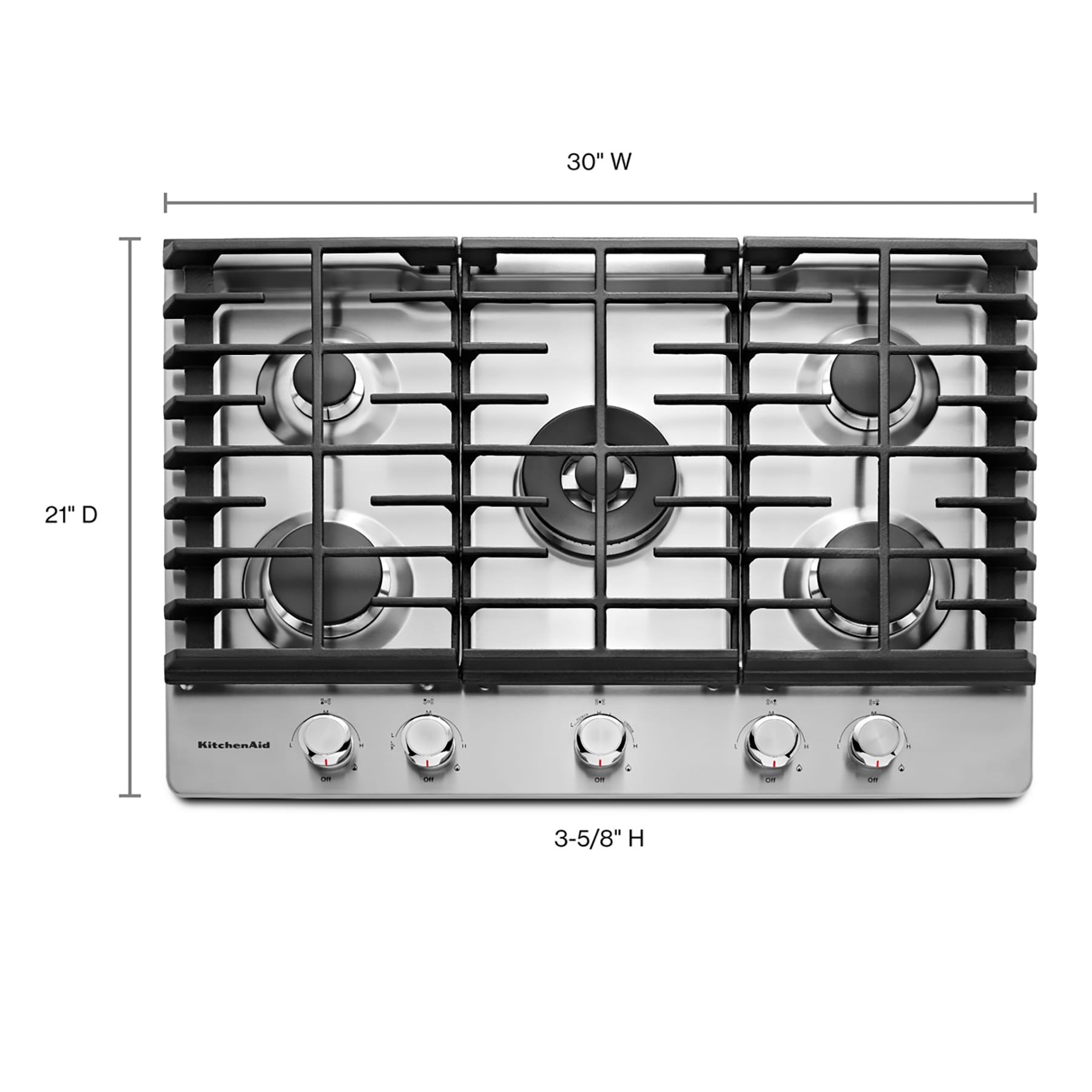 KitchenAid 30-in 5 burners Stainless steel Gas Cooktop