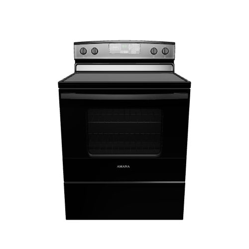 Amana 30-in Glass Top 4 burners 4.8-cu ft Freestanding Electric Range Black )