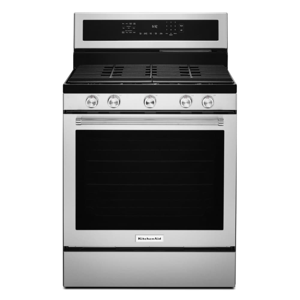 KitchenAid 30-in 5 burners 5.8-cu ft Convection Oven Freestanding Natural Gas Range ( Stainless Steel with PRINTSHIELD Finish )