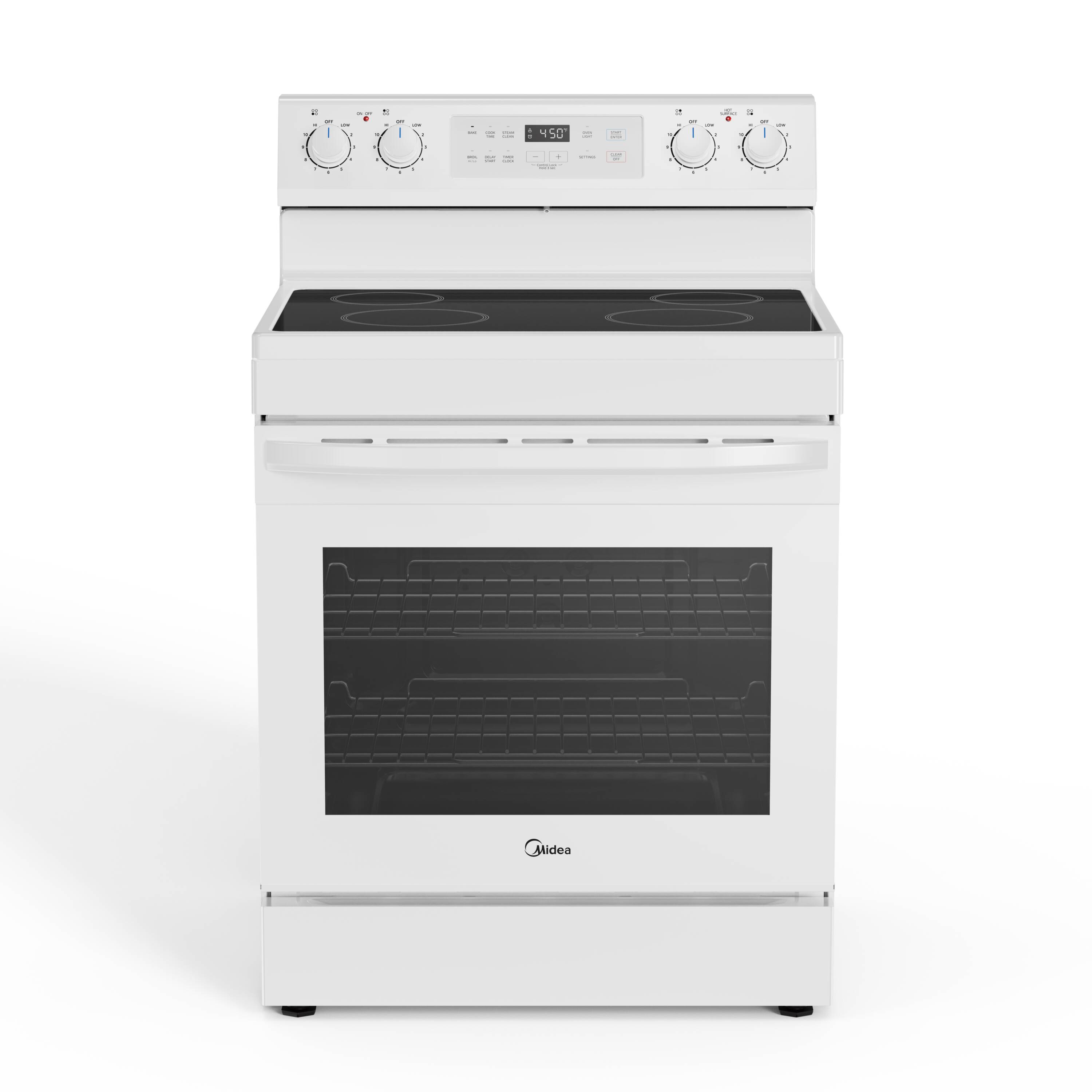 Midea 30-in Glass Top 4 burners 6.3-cu ft Freestanding Electric Range ( White )