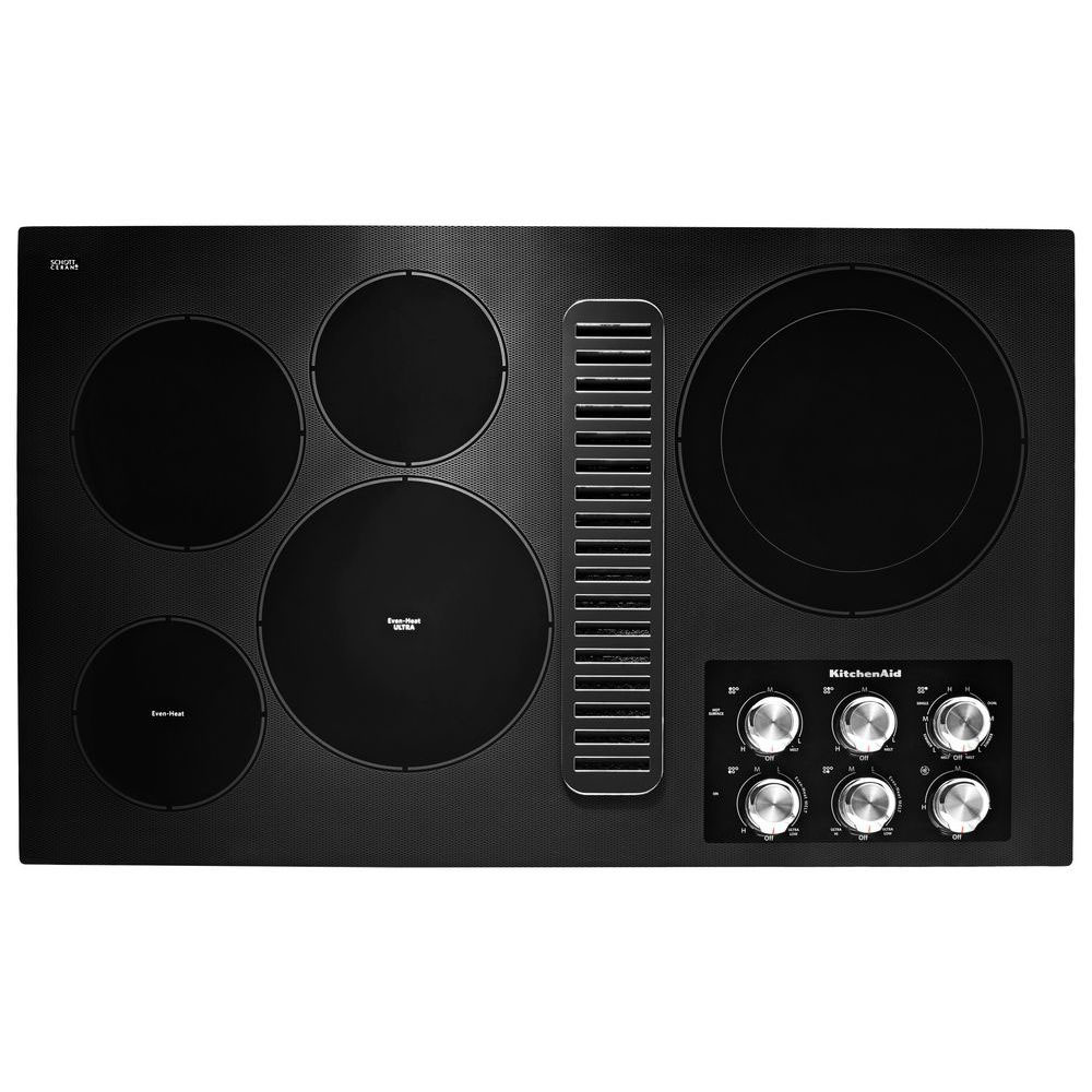 KitchenAid 36-in 5 burners Smooth Surface (Radiant) Black Electric Cooktop with Downdraft Exhaust