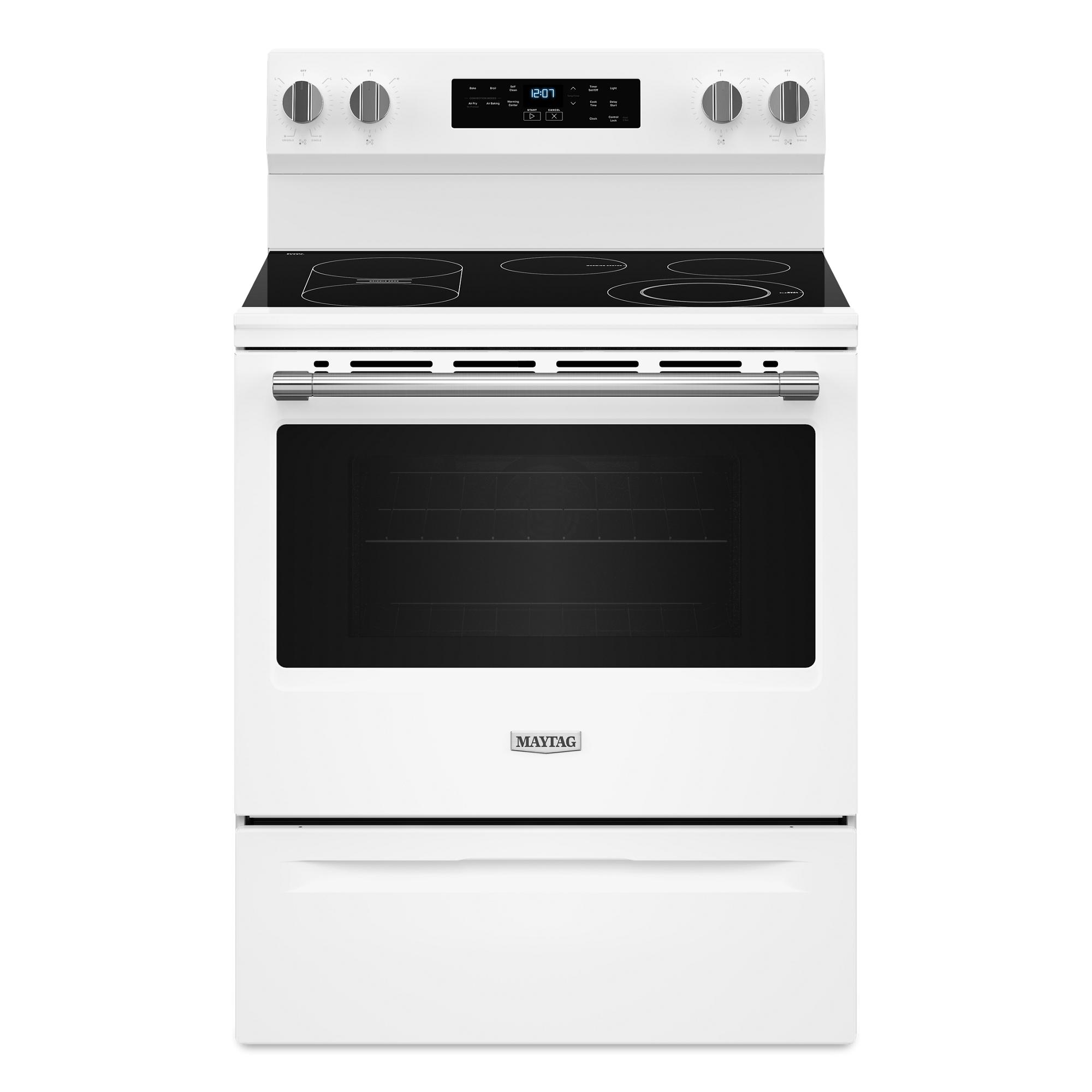Maytag 30-in Glass Top 5 burners 5.3-cu ft Air Fry Freestanding Electric Range ( White )