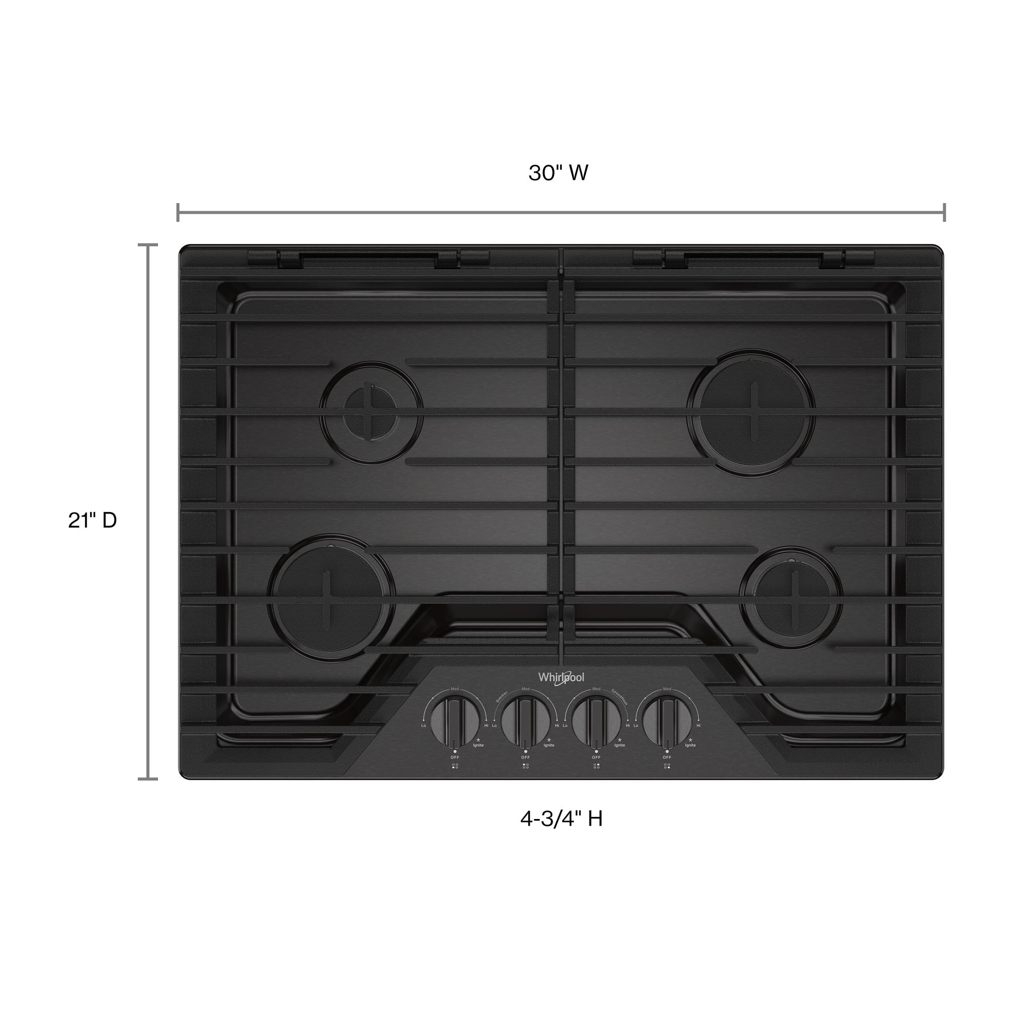 Whirlpool 30-in 4 burners Black Stainless steel Gas Cooktop